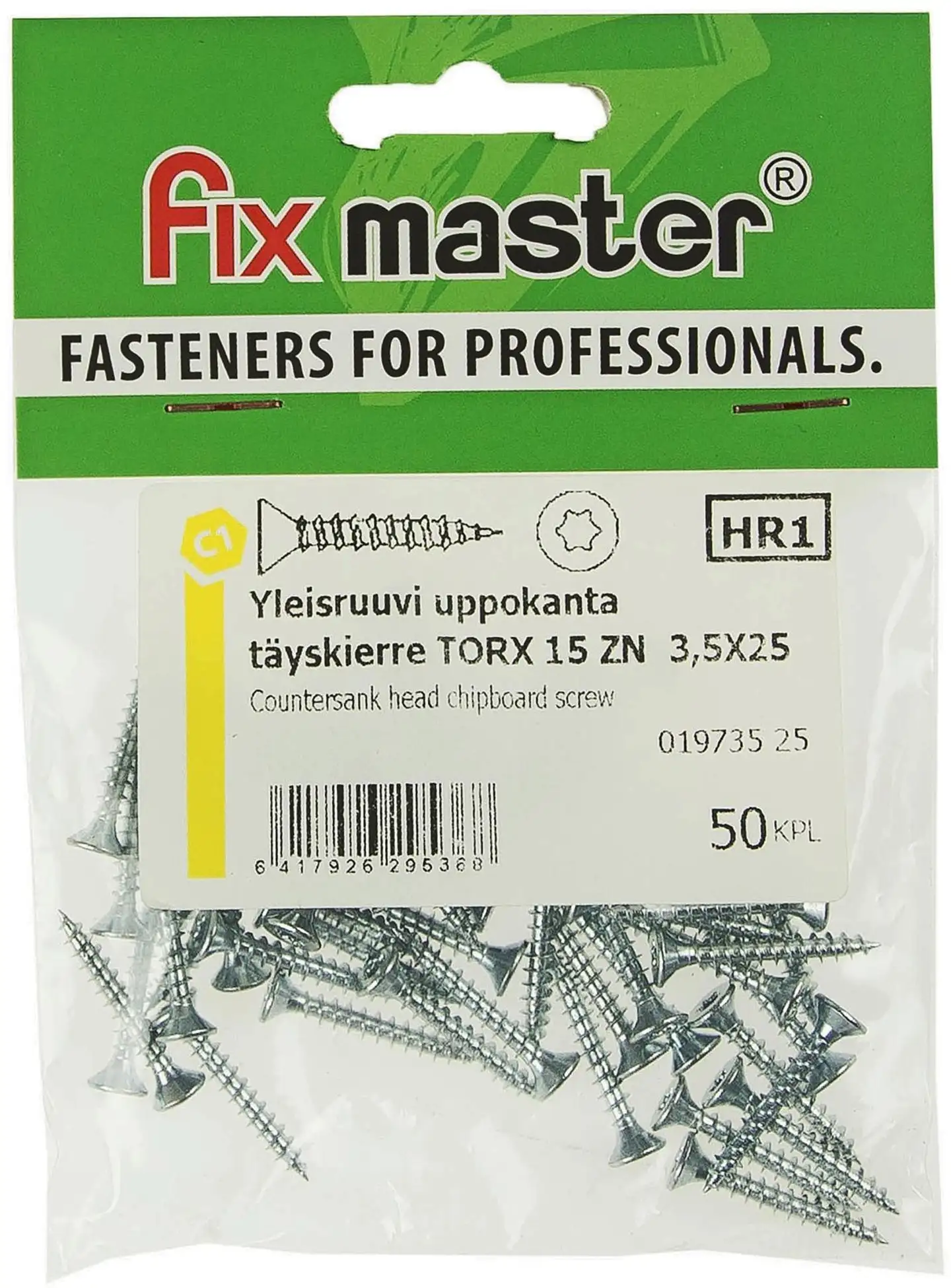 Fix Master yleisruuvi uppokanta täyskierre 3,5X25 torx15 sinkitty 50kpl