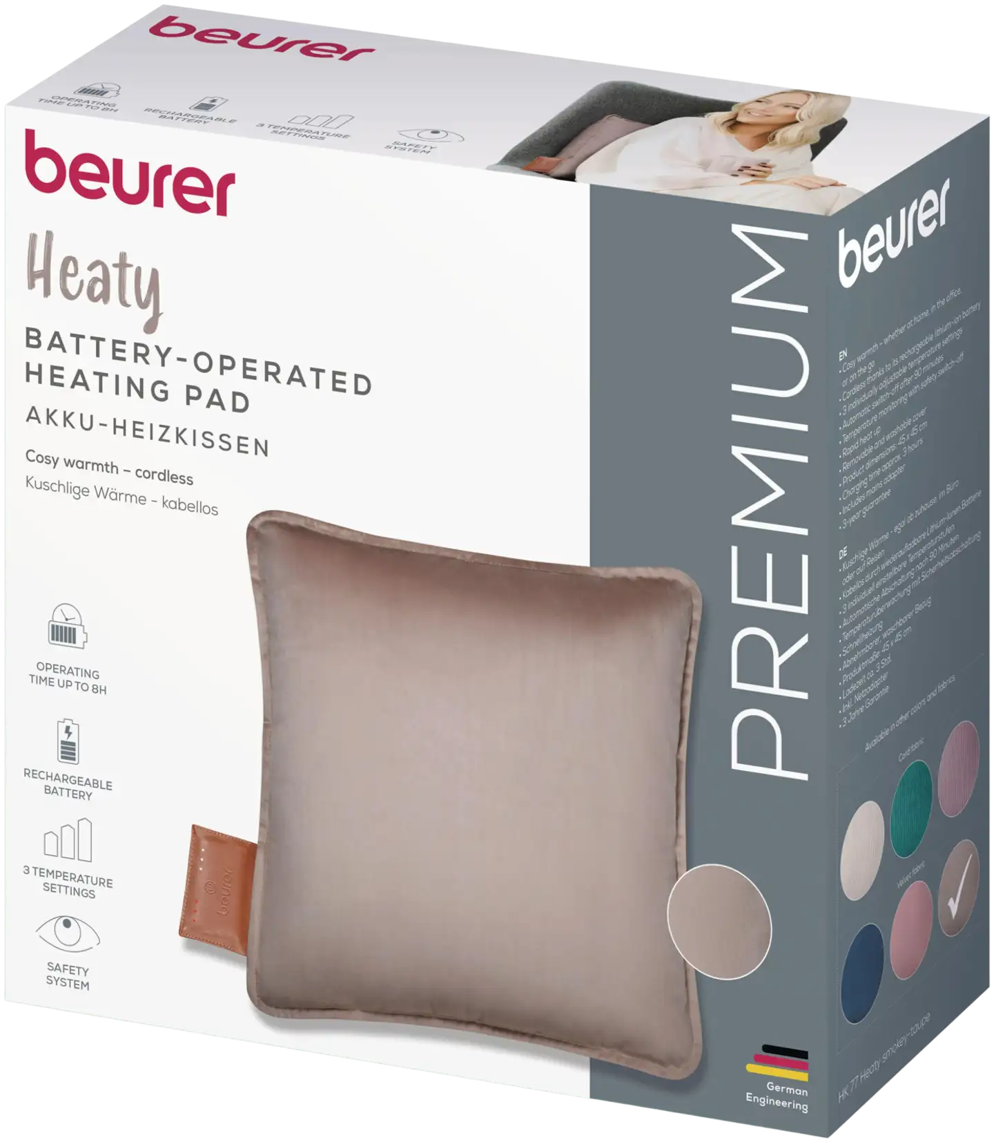 Beurer HK77 Heaty akkukäyttöinen lämpötyyny, ruskeanharmaa - 4