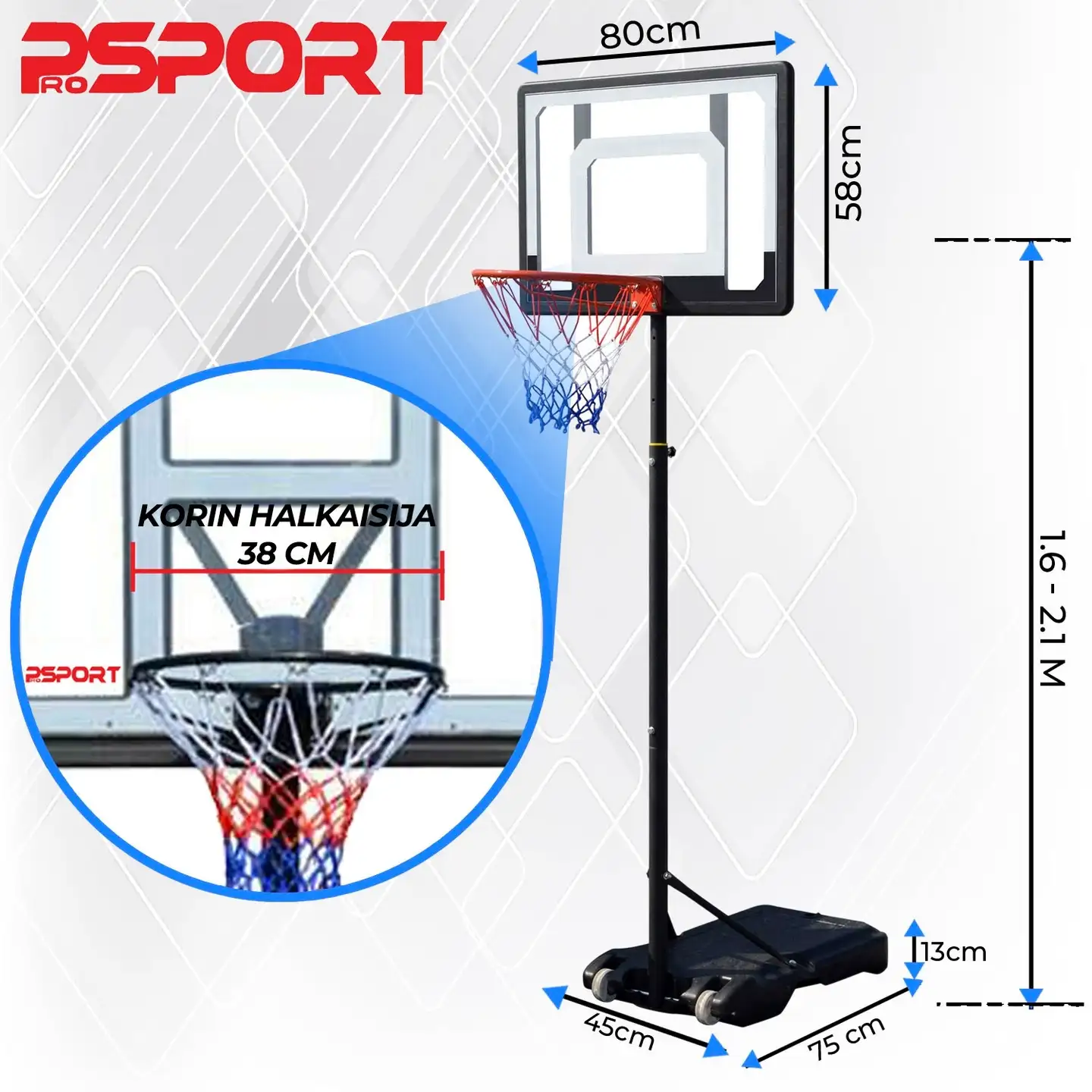 ProSport koripalloteline lapsille 1,6-2,1 m - 8