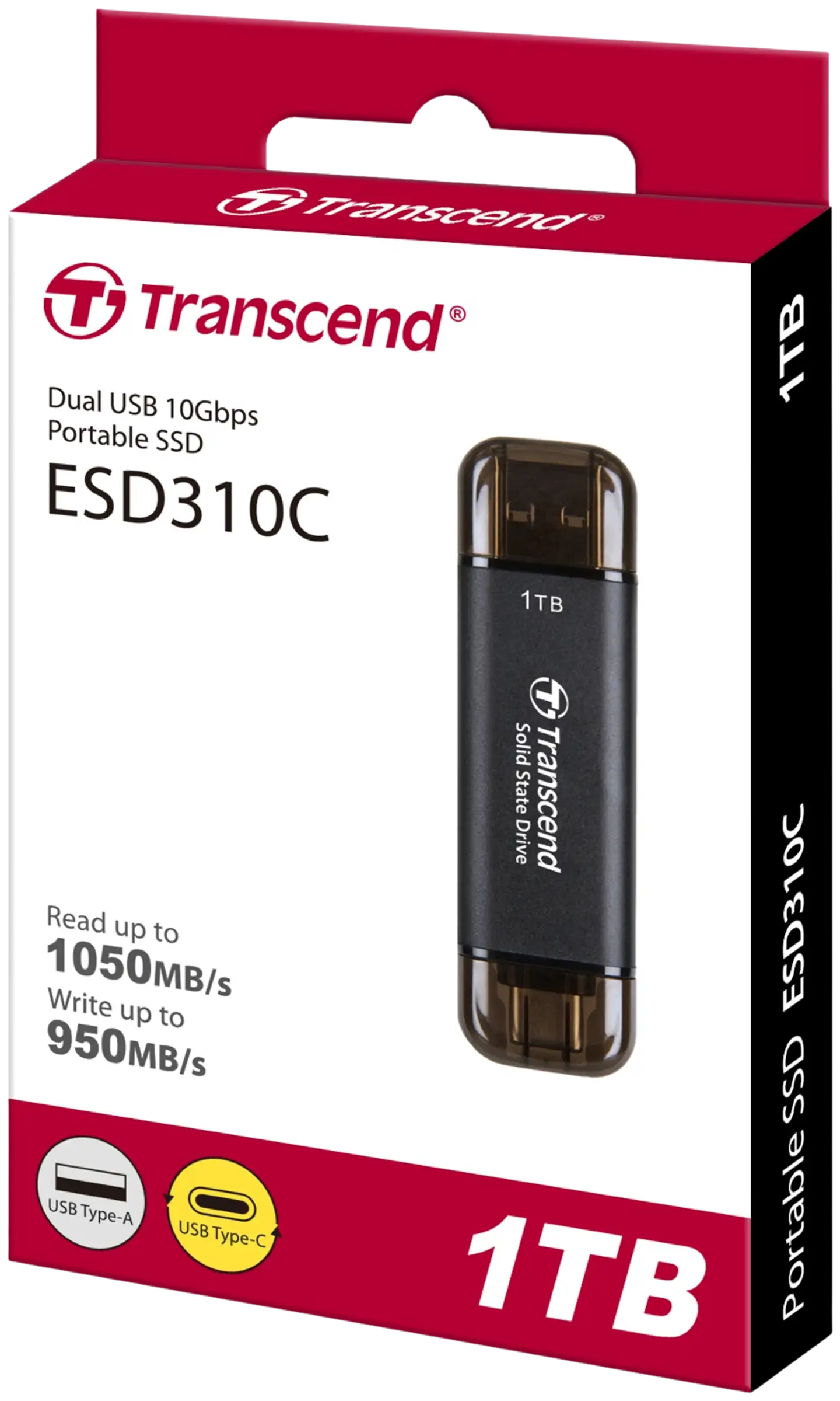 Transcend ulkoinen SSD-muisti ESD310C 1TB USB Type-C ja Type-A - 3