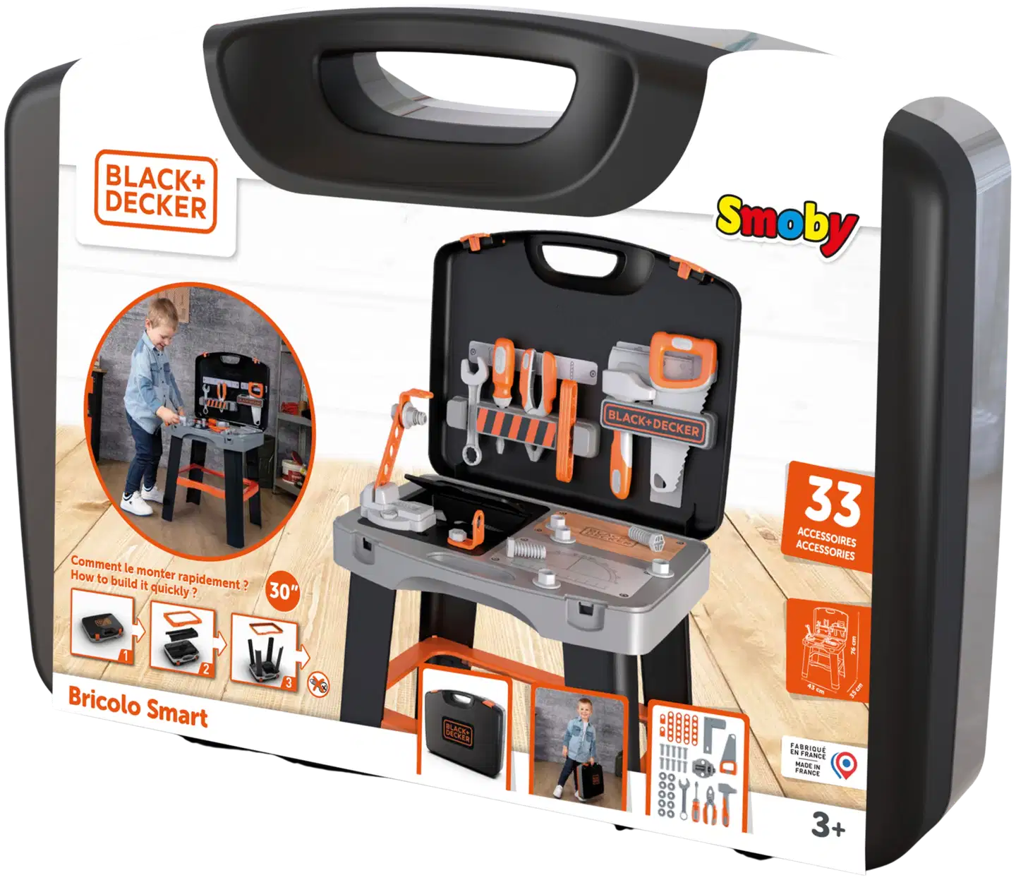 Smoby Black+Decker Bricolo Smart, salkkuun mahtuva, koottava työkalupenkki - 2