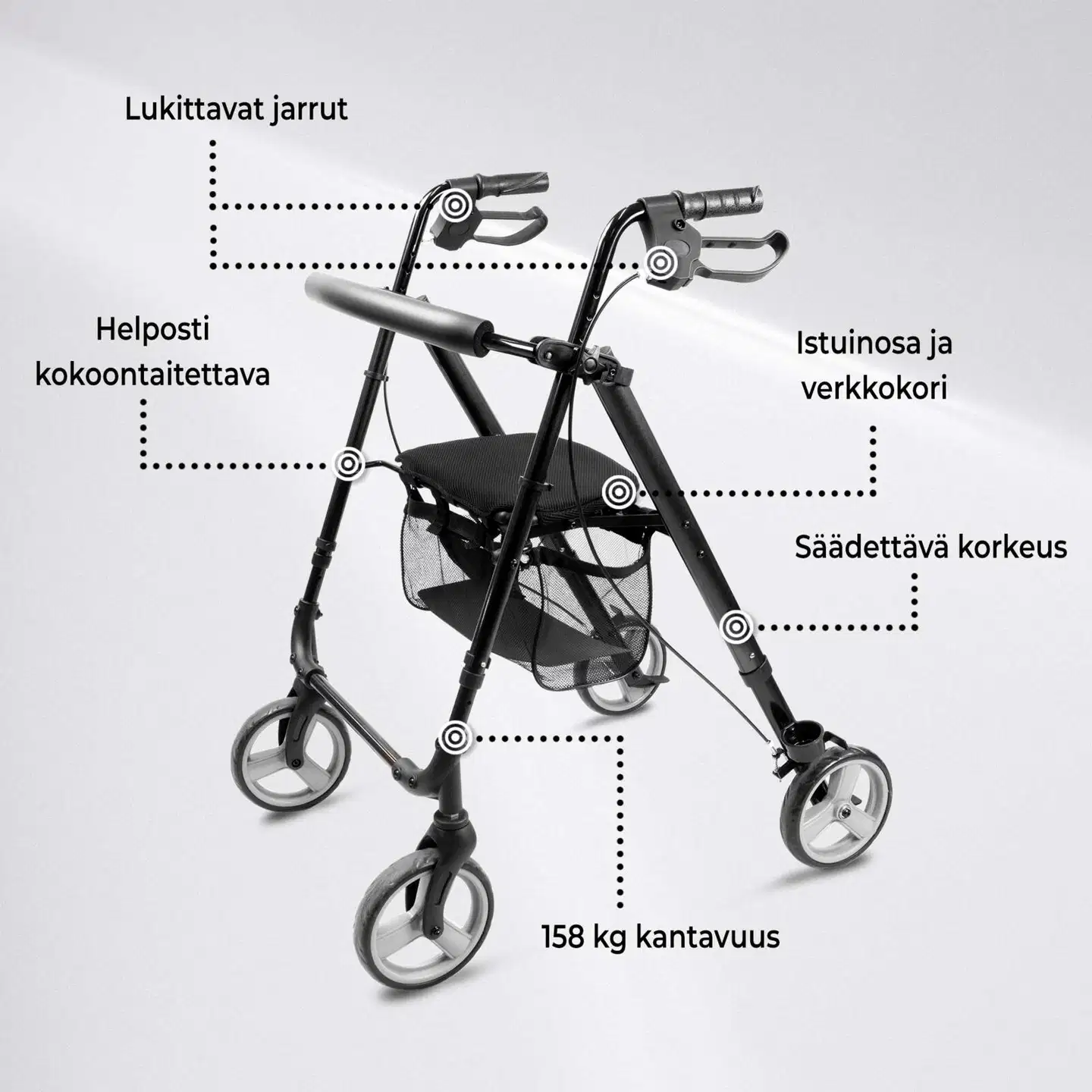 Arvo rollaattori kevyt, musta - 2