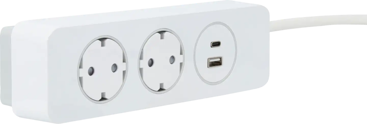 Gelia jatkojohto 2+1+1 kombi pure push 2m 2xsuko+1xUSB-A+1xUSB-C valkoinen - 2