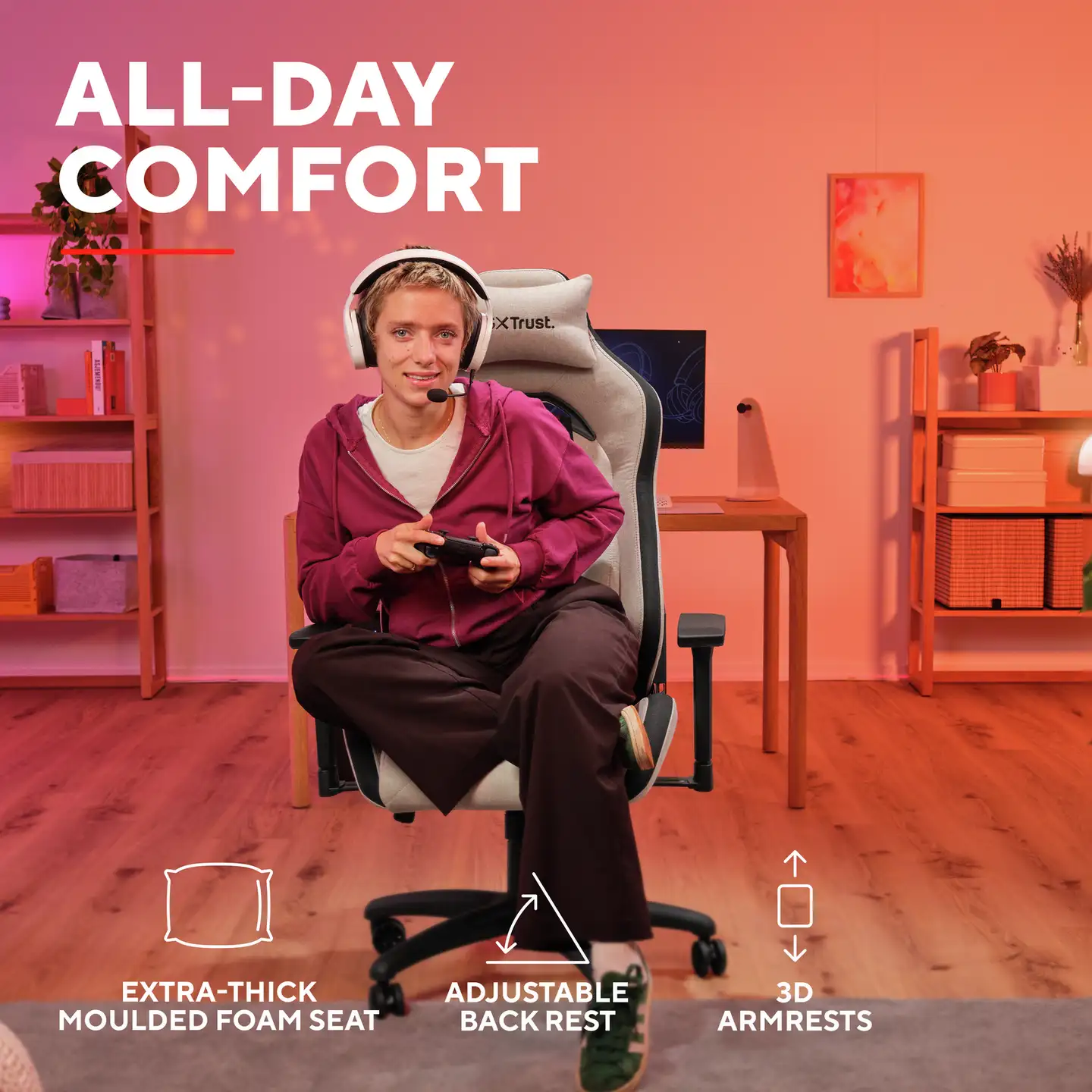 Trust Kangaspäällysteinen pelituoli GXT 723 Ruya beige - 9