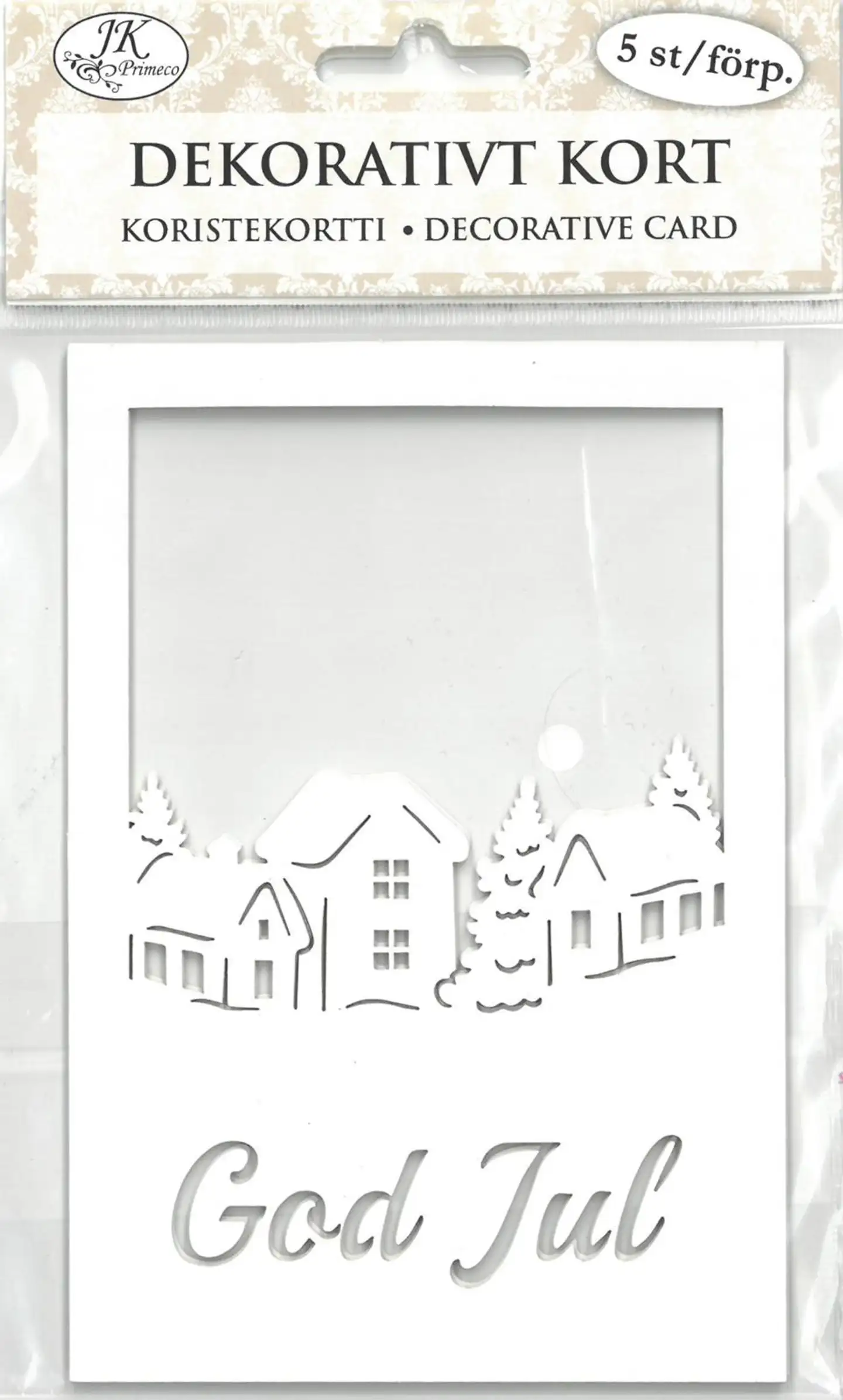 J.K. Primeco koristekortti God Jul vit 5st