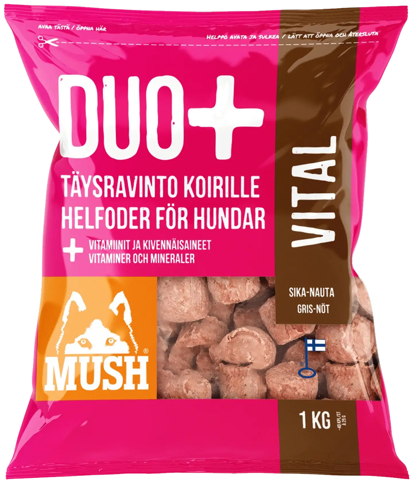 DUO+ Sika-nauta täysrehu koirille 1kg pakaste