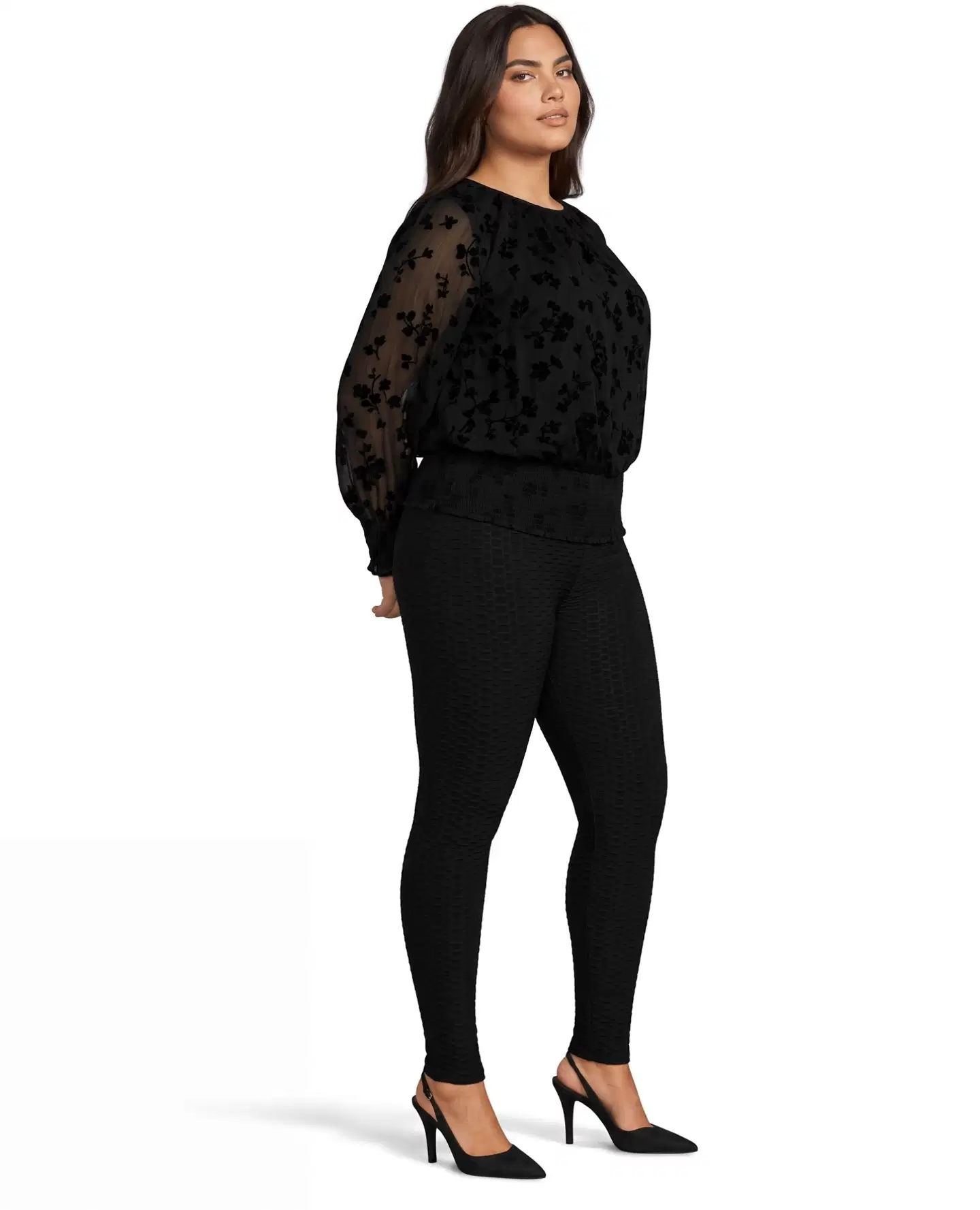 House naisten kuviolliset push-up leggingsit 222HP30624, D-mitoitus - Black - 4