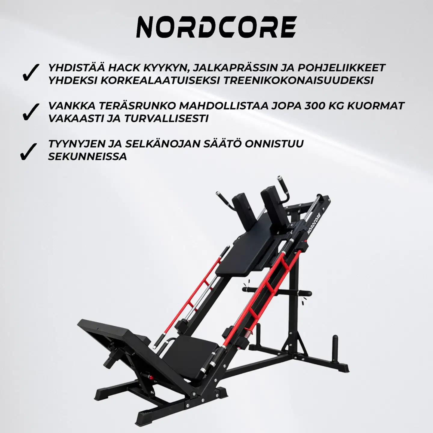 Nordcore 3-IN-1 Hack Kyykky/Jalkaprässi/Pohjelaite - 10