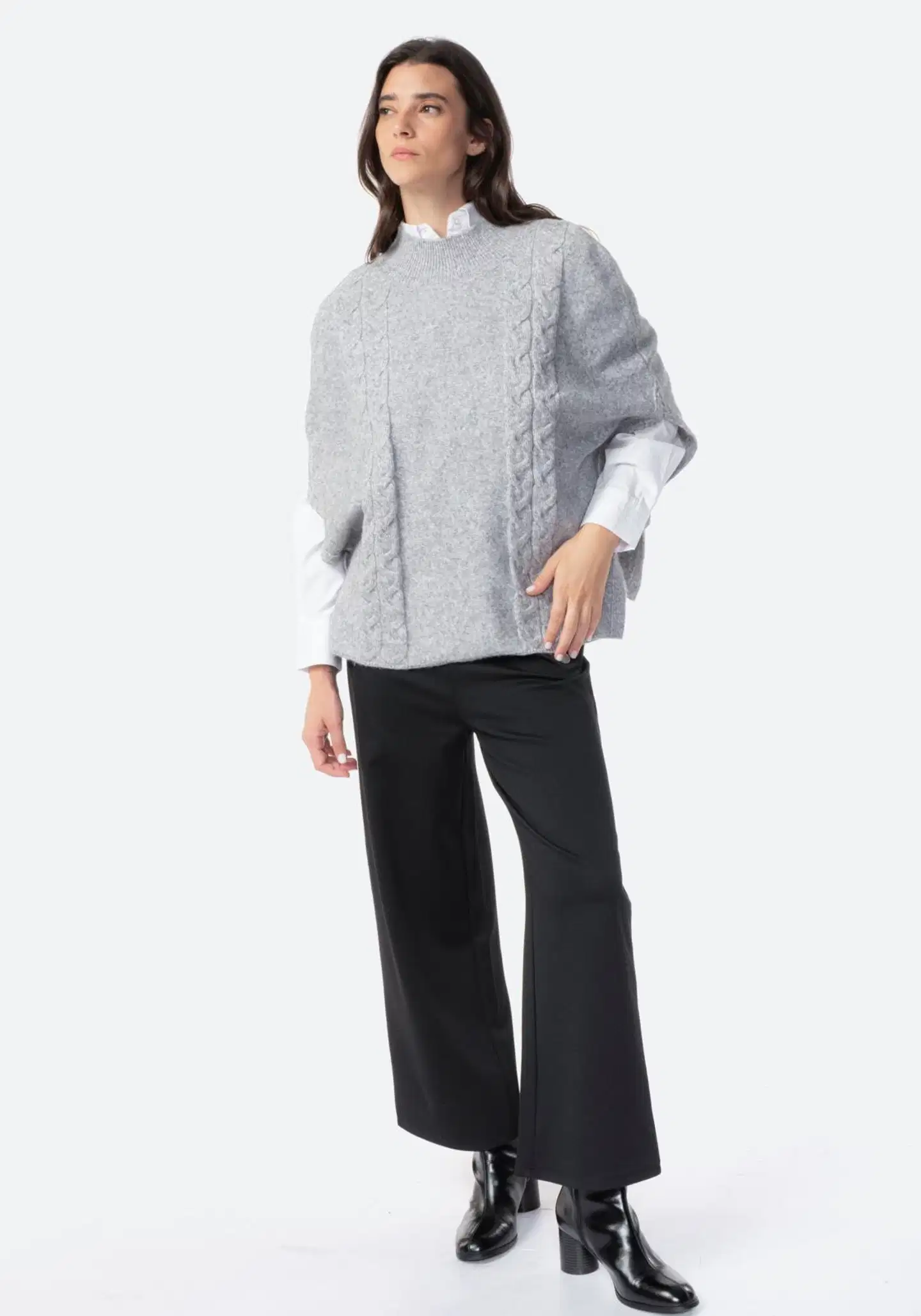 TEX naisten neuleponcho I249915 - GREY - 2