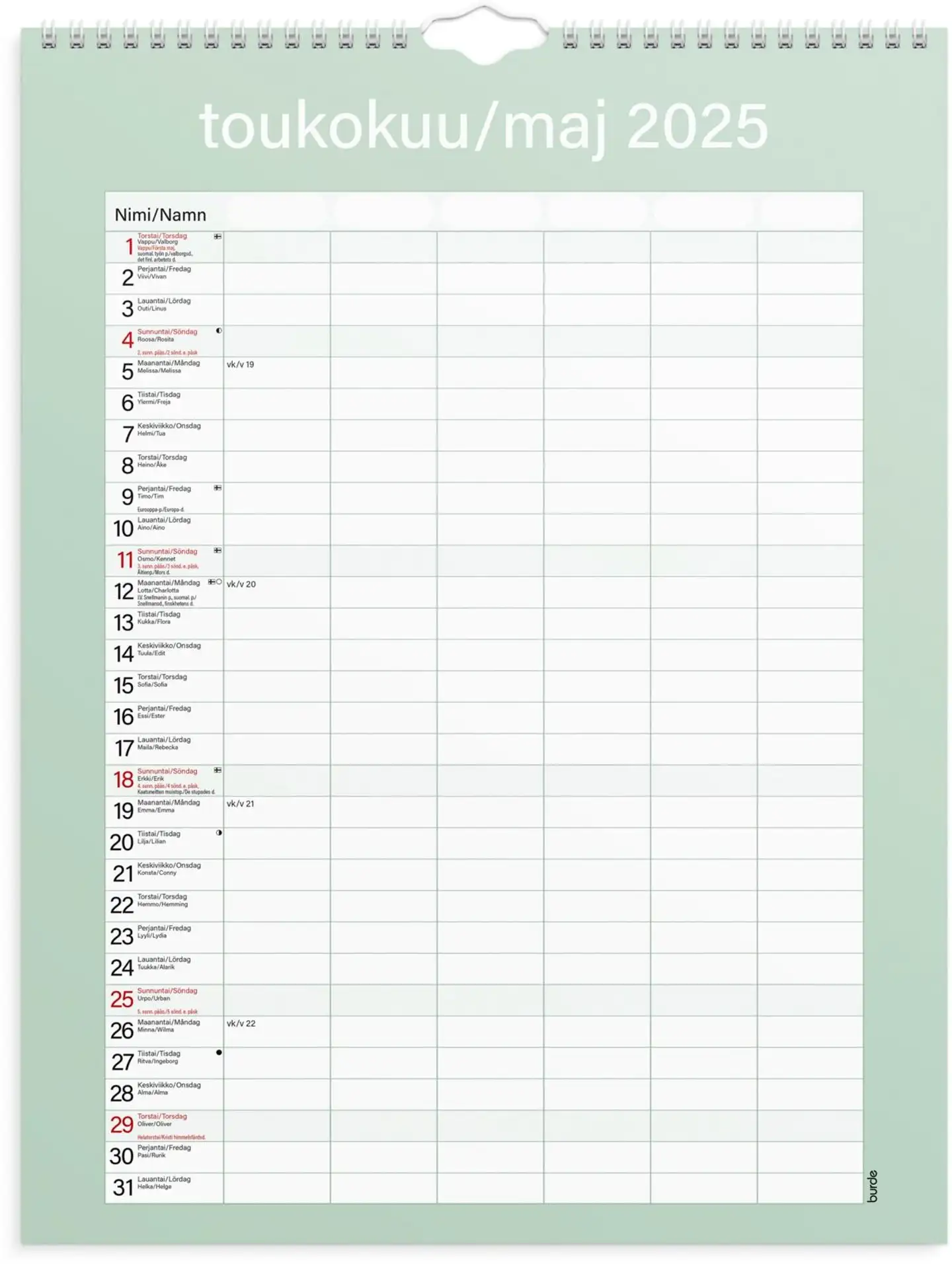 Burde Perhekalenteri 2025 Kätevä - 3