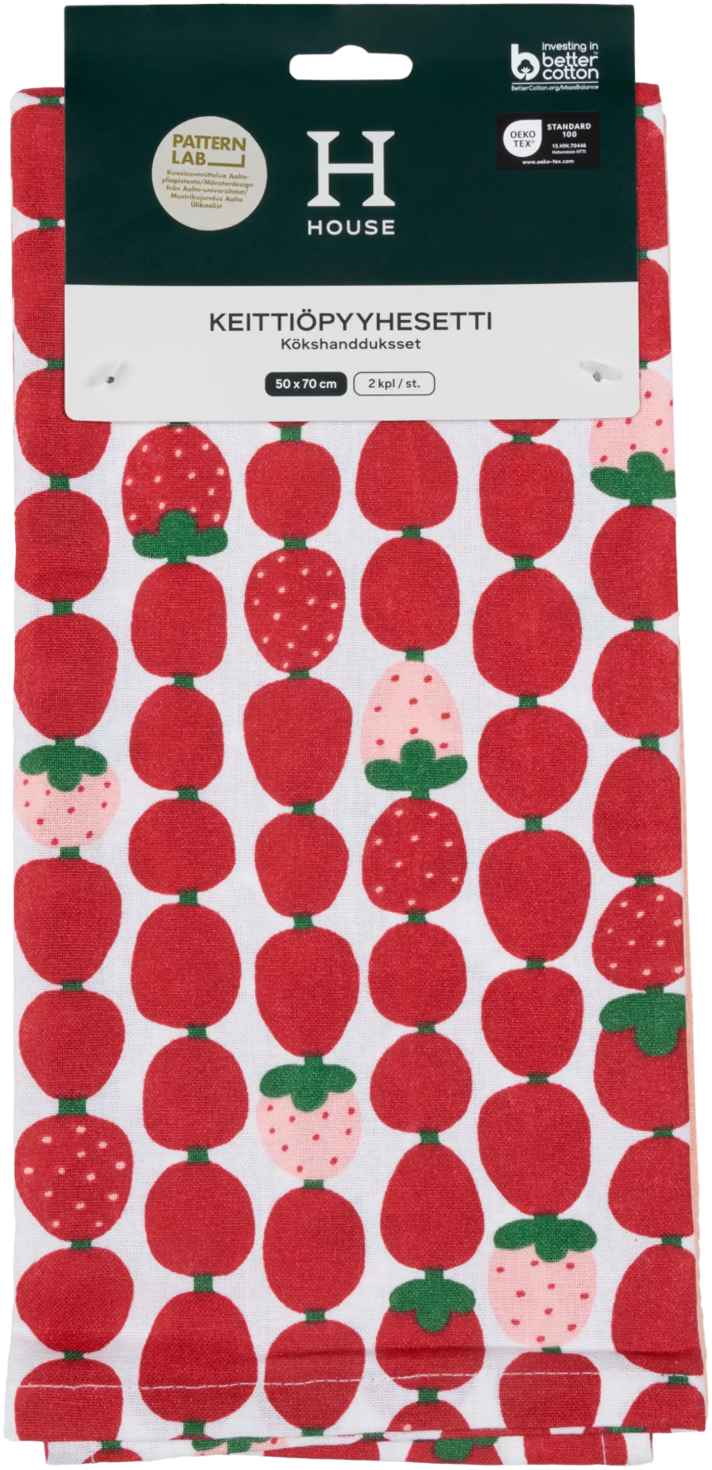 House keittiöpyyhe Mansikka 50x70cm punainen 2-pack PatternLab - 2