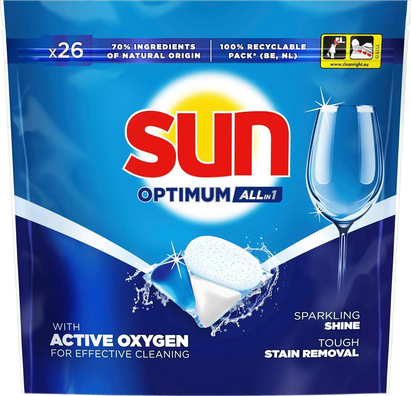 Sun  Optimum Regular Konetiskitabletti All-in-1  kirkkaat astiat   26 kpl 26