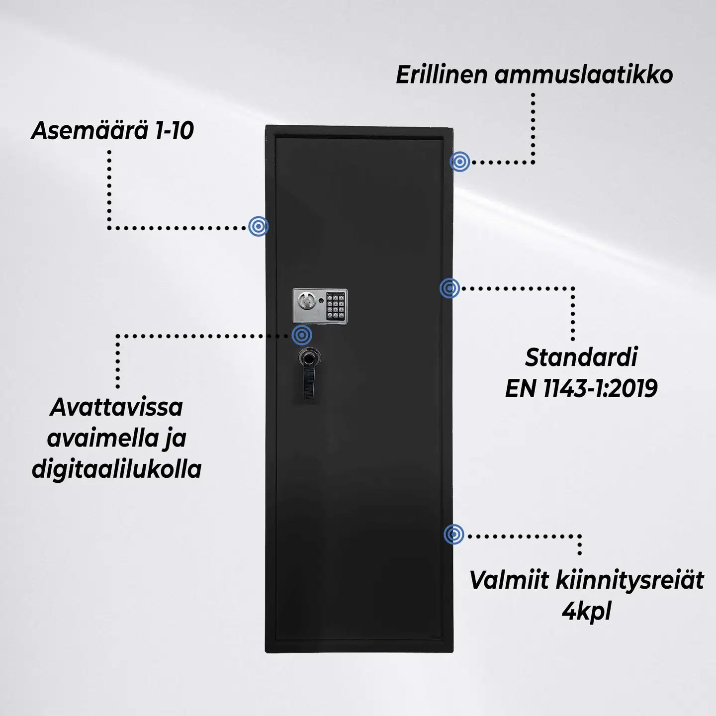 Trekker asekaappi 10 Asetta AS1000 V2, Digitaalilukolla, Musta - 3