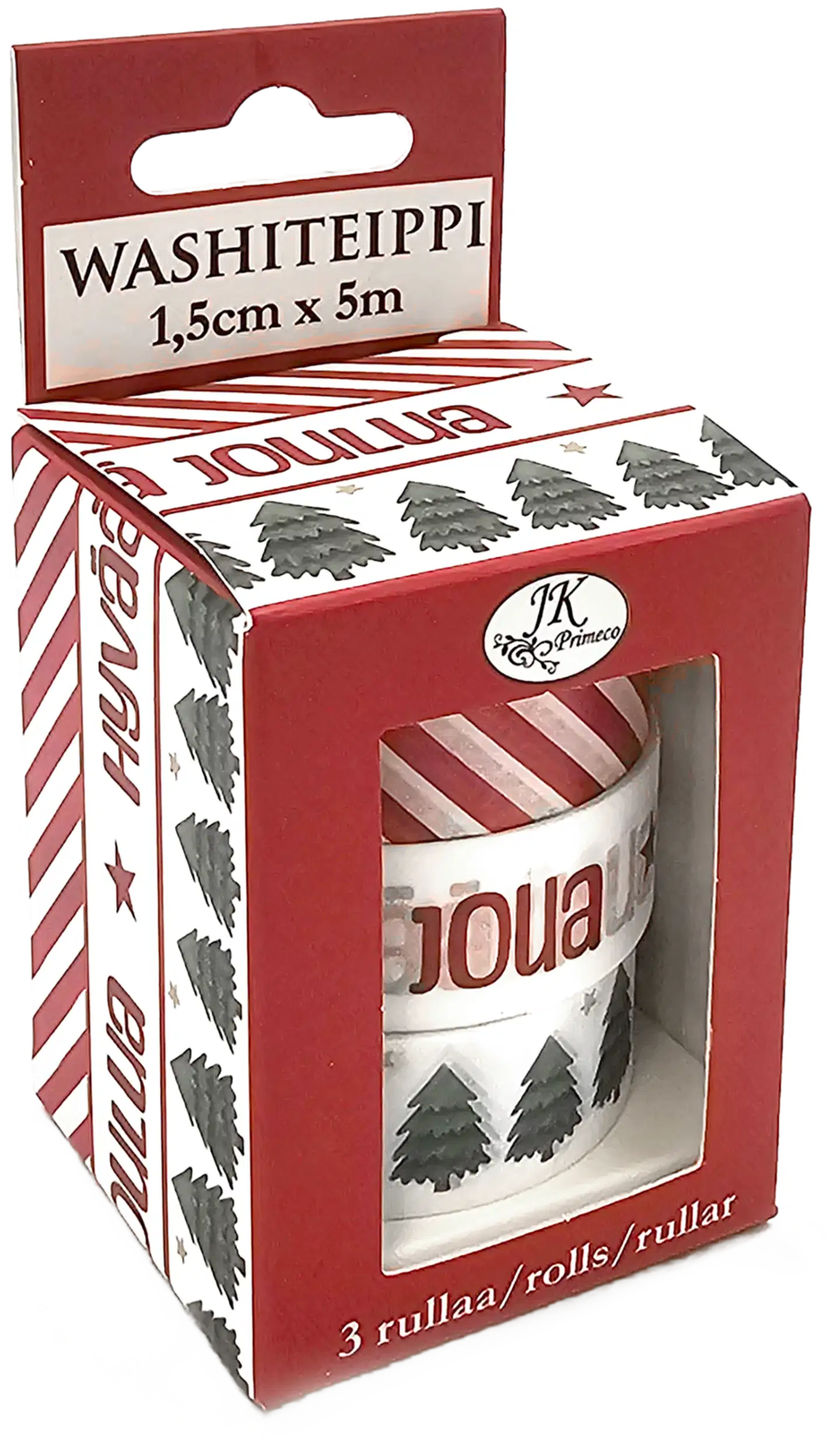 J.K. Primeco Washiteippi 1,5cm x 5m Joulu punainen 3rll - 1