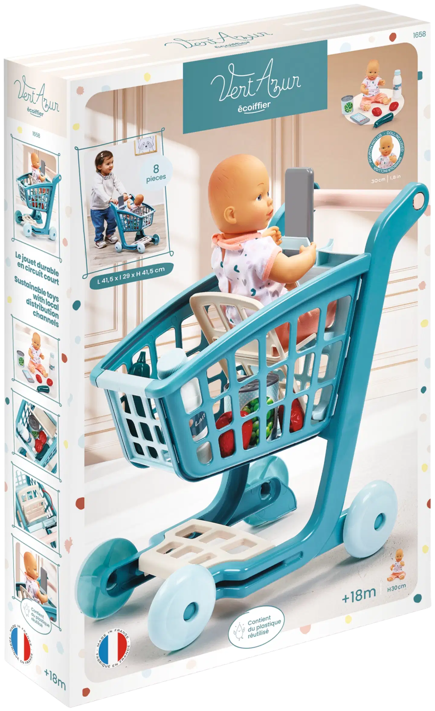 Ecoiffier - Vert Azul - Ostoskärry, tarvikkeet ja nukke - 2