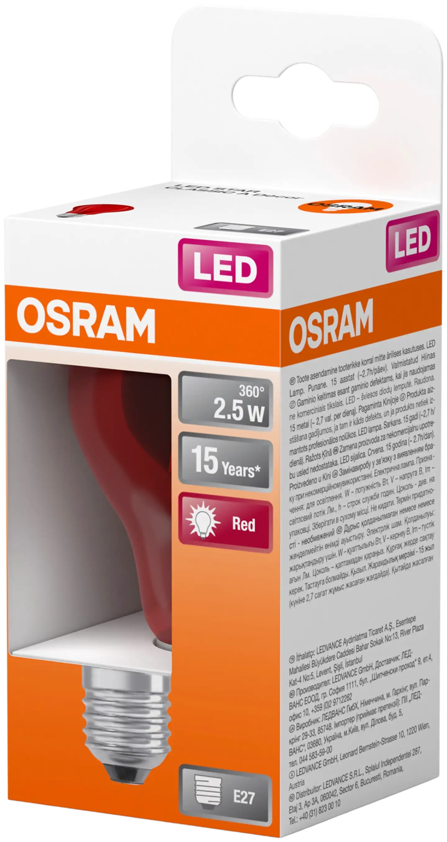 OSRAM LED-värilamppu Star Decor 2,5W punainen 45lm E27 lasi - 2