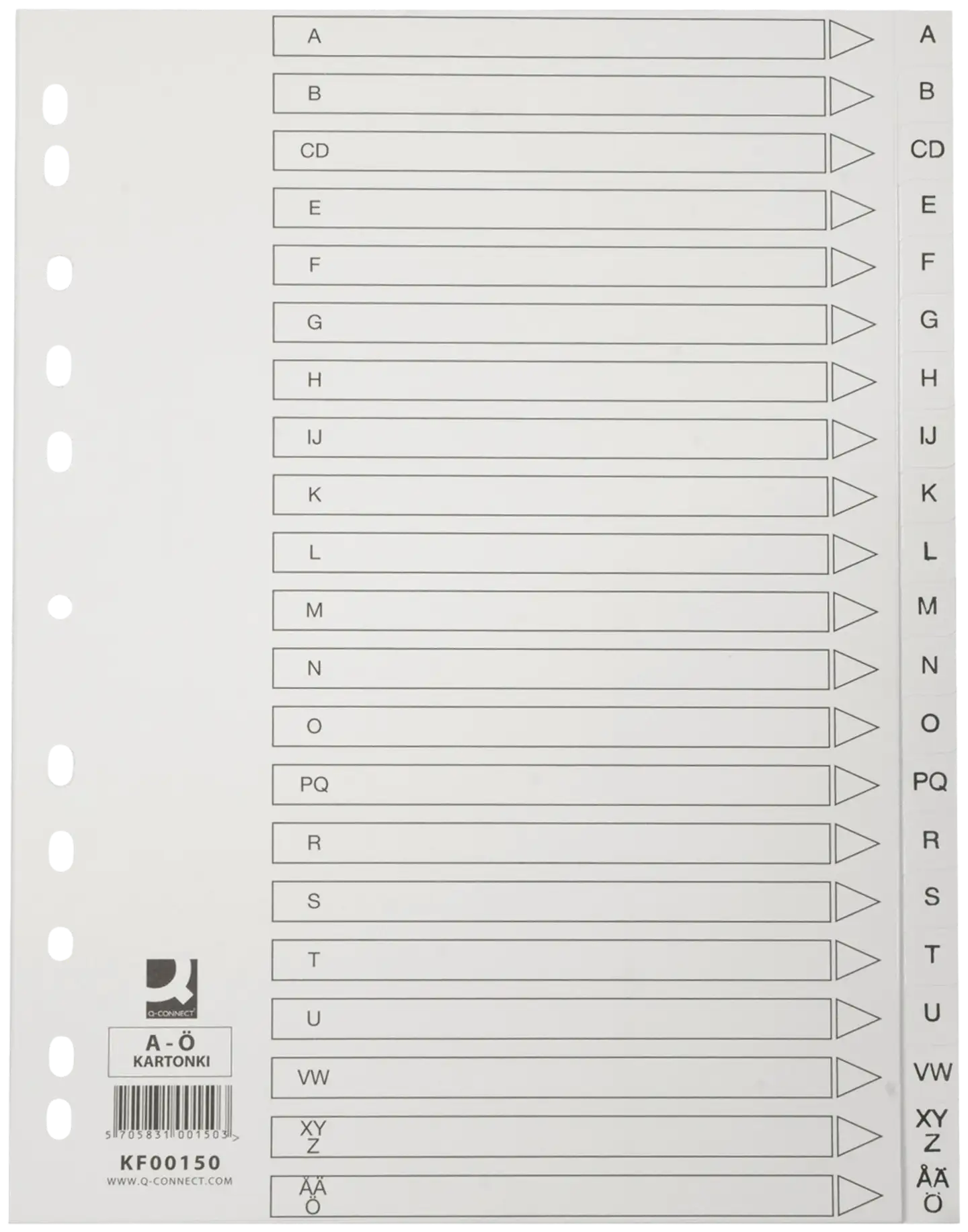 Q-Connect hakemisto A4 A-Ö kartonki valkoinen