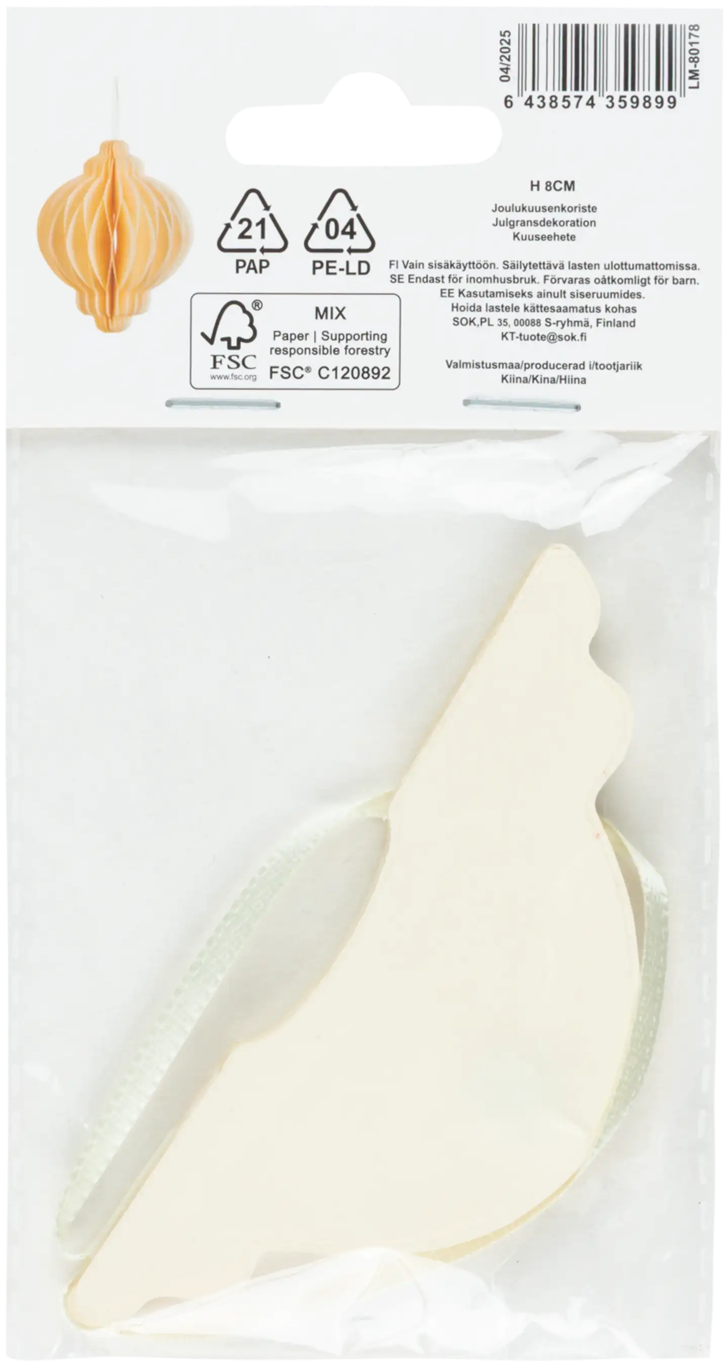 Kuusenkoriste paperi 8 cm valkoinen - 2
