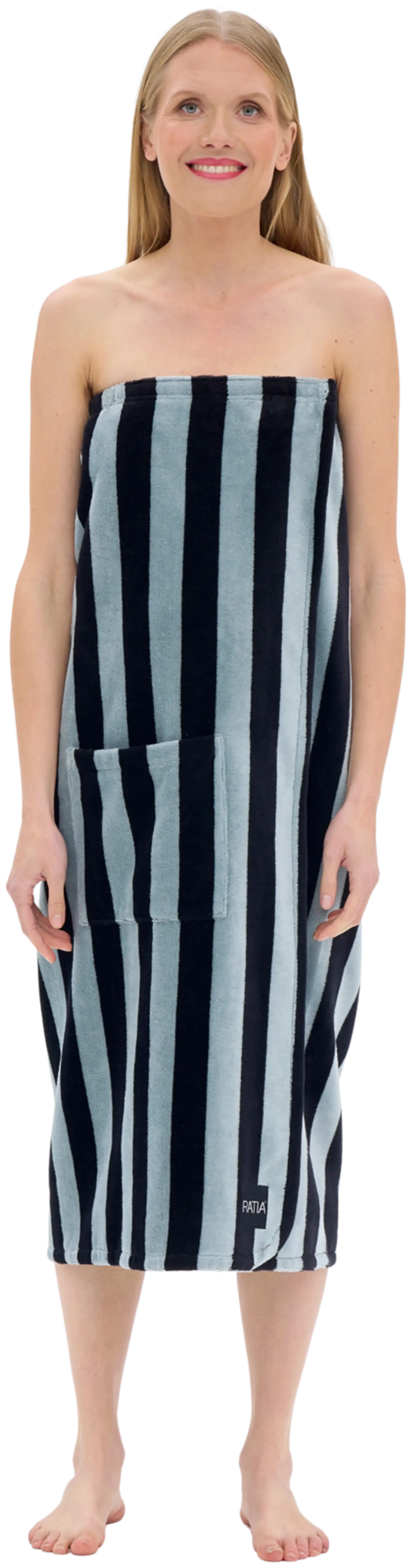 Ratia naisten kietaisupyyhe Raita velour 100x150 cm musta/harmaa - 3