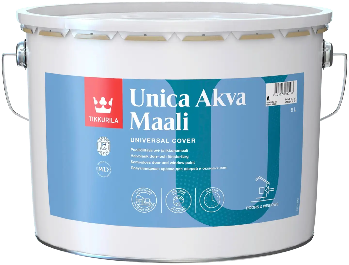 Tikkurila ovi- ja ikkunamaali Unica Akva Maali 9 l A valkoinen sävytettävissä