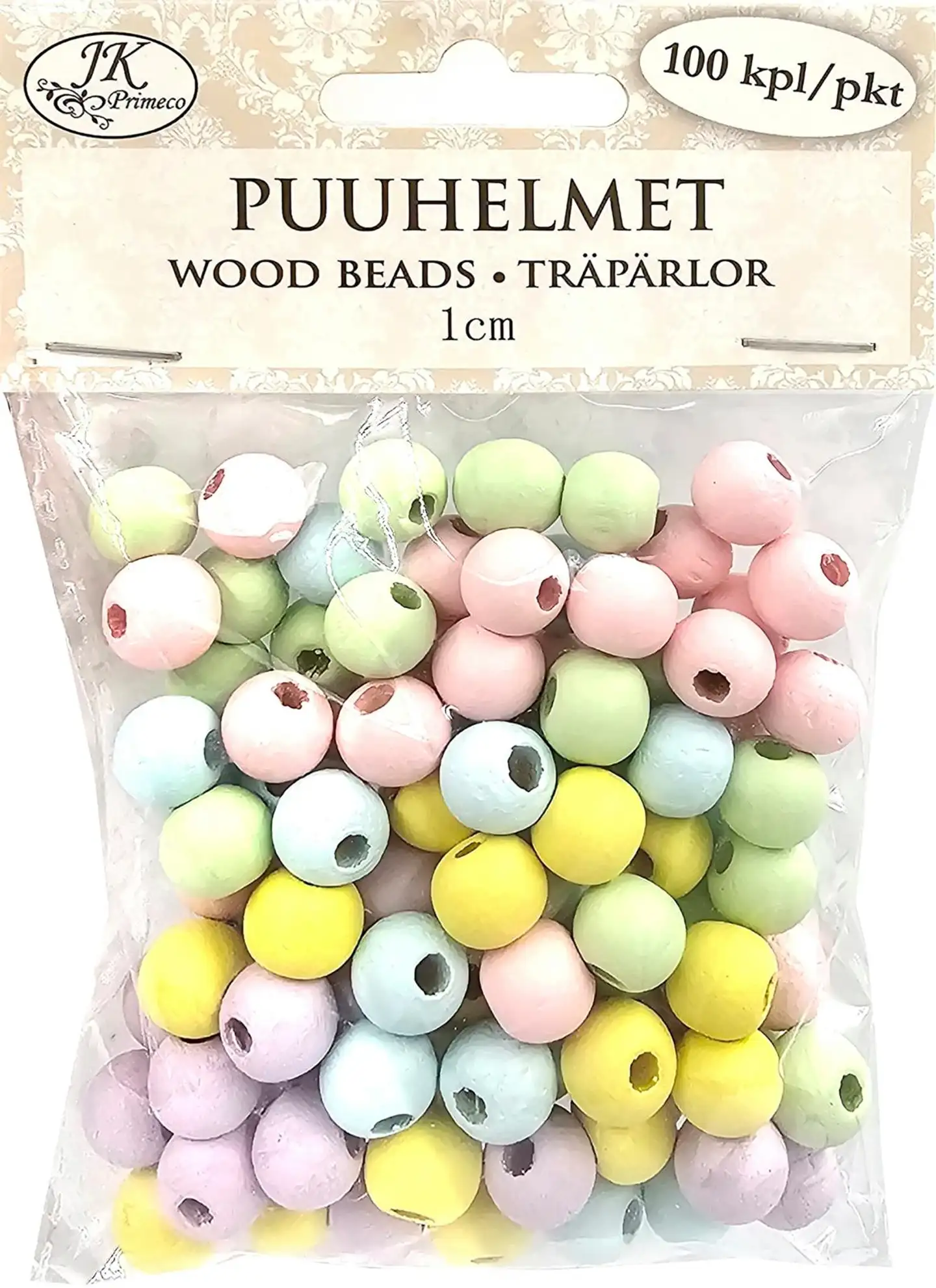 J.K. Primeco puuhelmet 1cm pastellilajitelma 100kpl