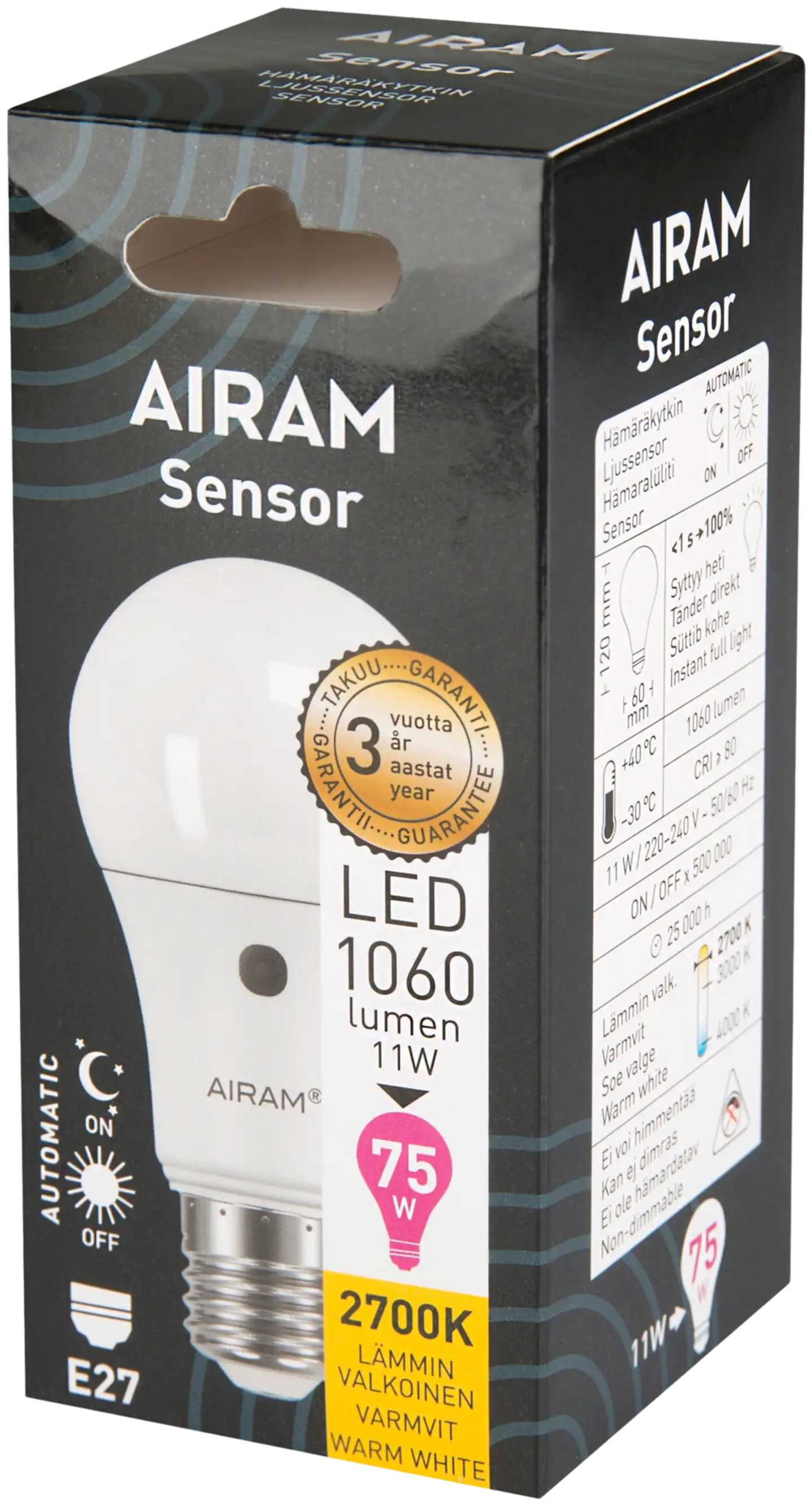 Airam LED vakiolamppu 10.7W E27 1060LM sensor - 2
