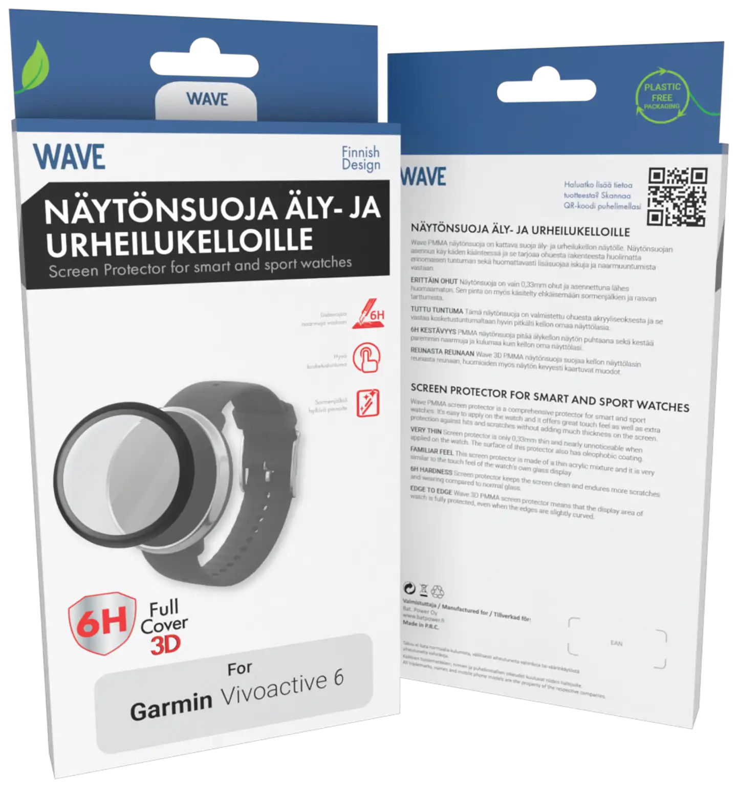 Wave 3D PMMA näytönsuoja, Garmin Vivoactive 6, Musta Kehys - 1