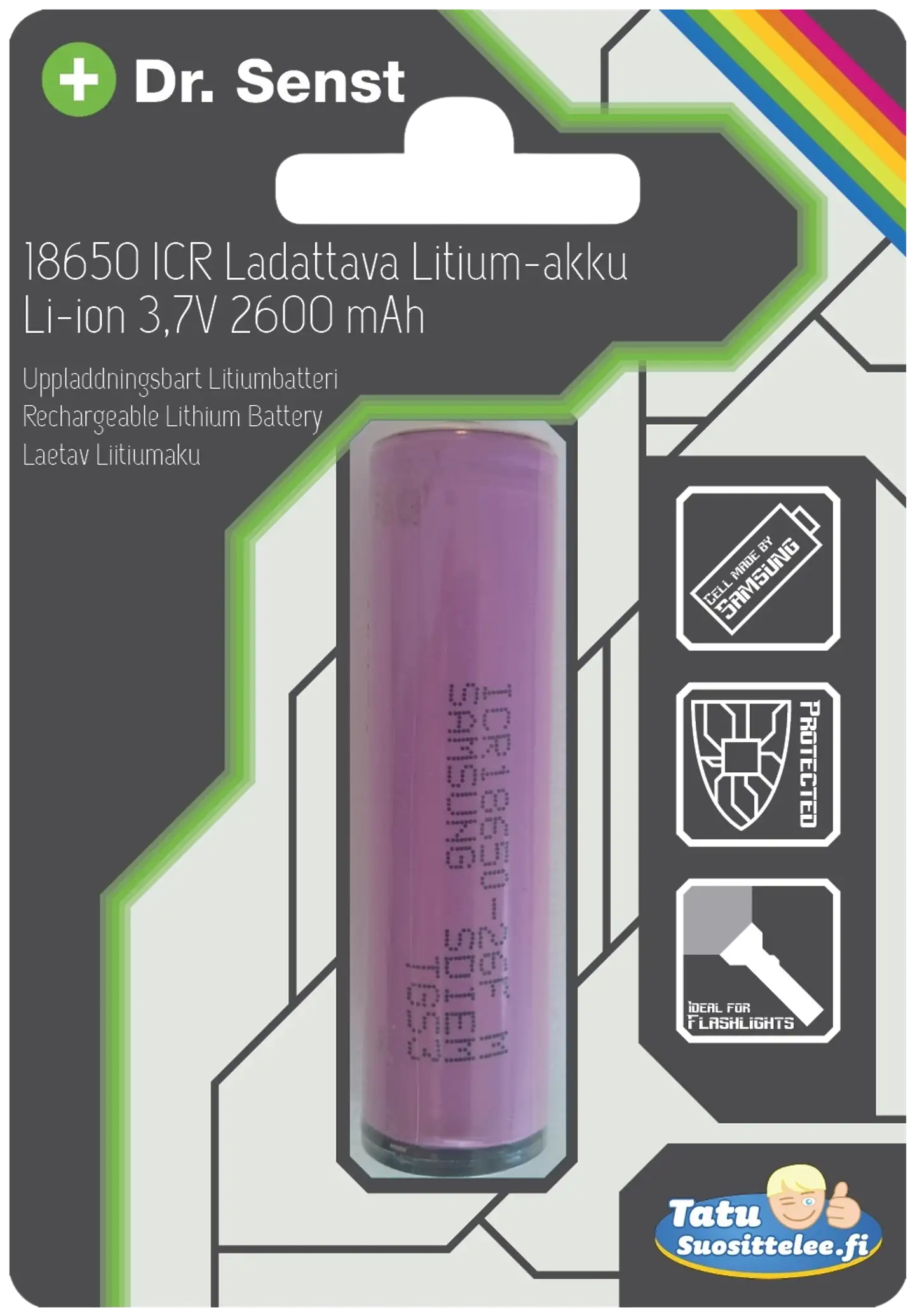 Dr. Senst ICR18650 ladattava Li-ion-akku 2600 mAh