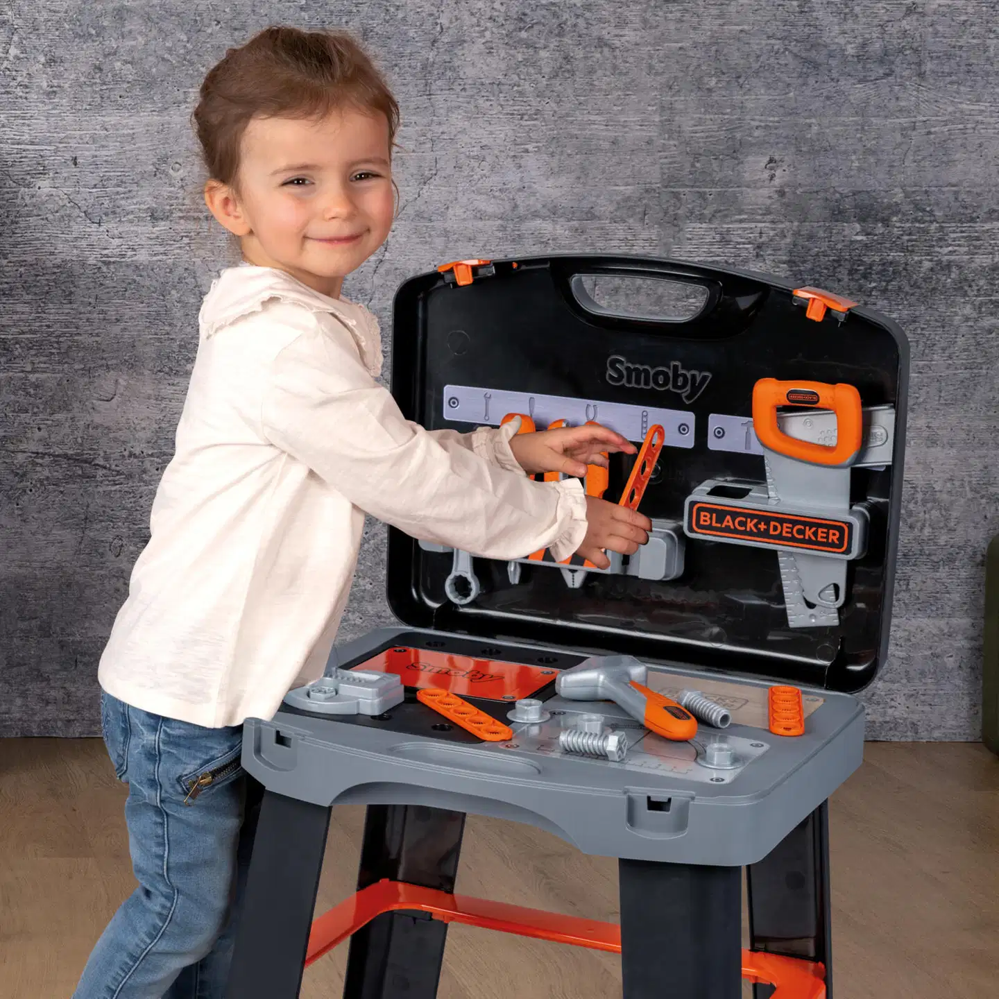 Smoby Black+Decker Bricolo Smart, salkkuun mahtuva, koottava työkalupenkki - 8