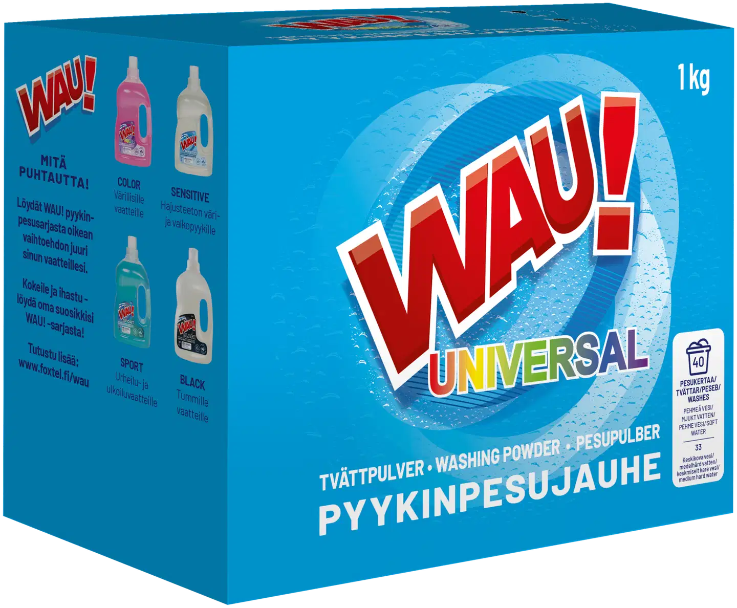 WAU! Pyykinpesujauhe Universal kirjo- ja valkopyykille 1 kg 33 pesua
