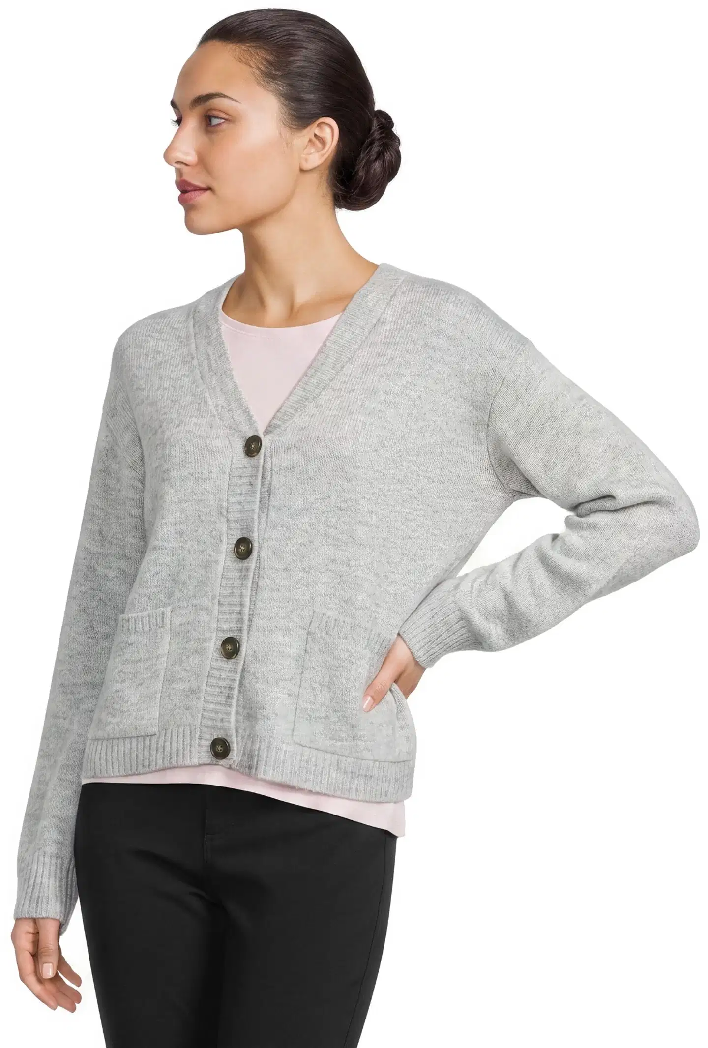House naisten neuletakki Fluffy-C - L.grey melange - 1