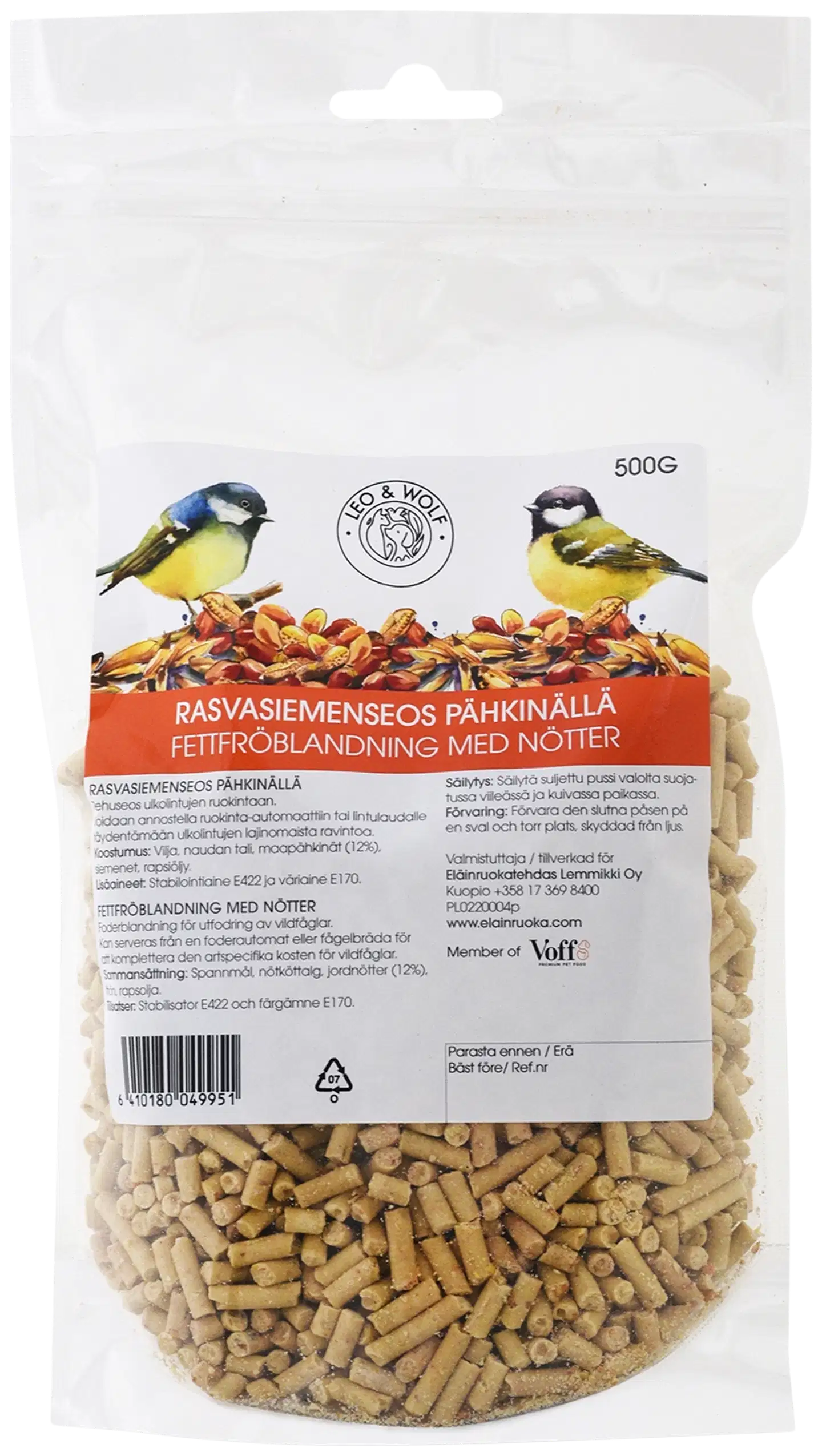 Leo & Wolf Rasvasiemenseos pähkinällä rehuseos ulkolinnuille 500g
