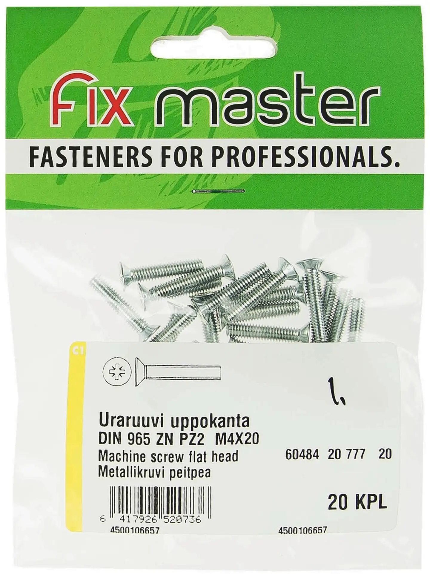 Fix Master uraruuvi uppokanta PZ2 M4X20 sähkösinkitty 20 kpl