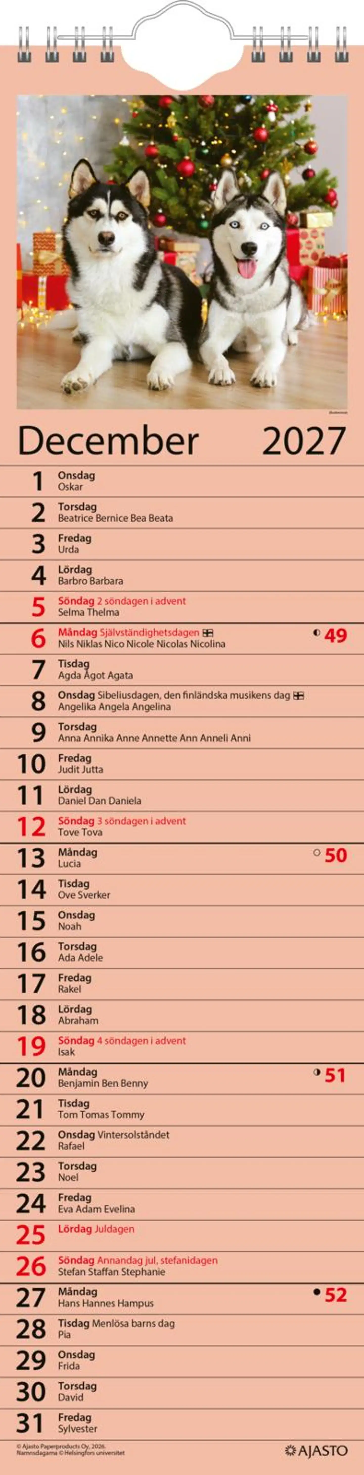 Ajasto seinäkalenteri Kotimuistio/Hemkalendern - 2