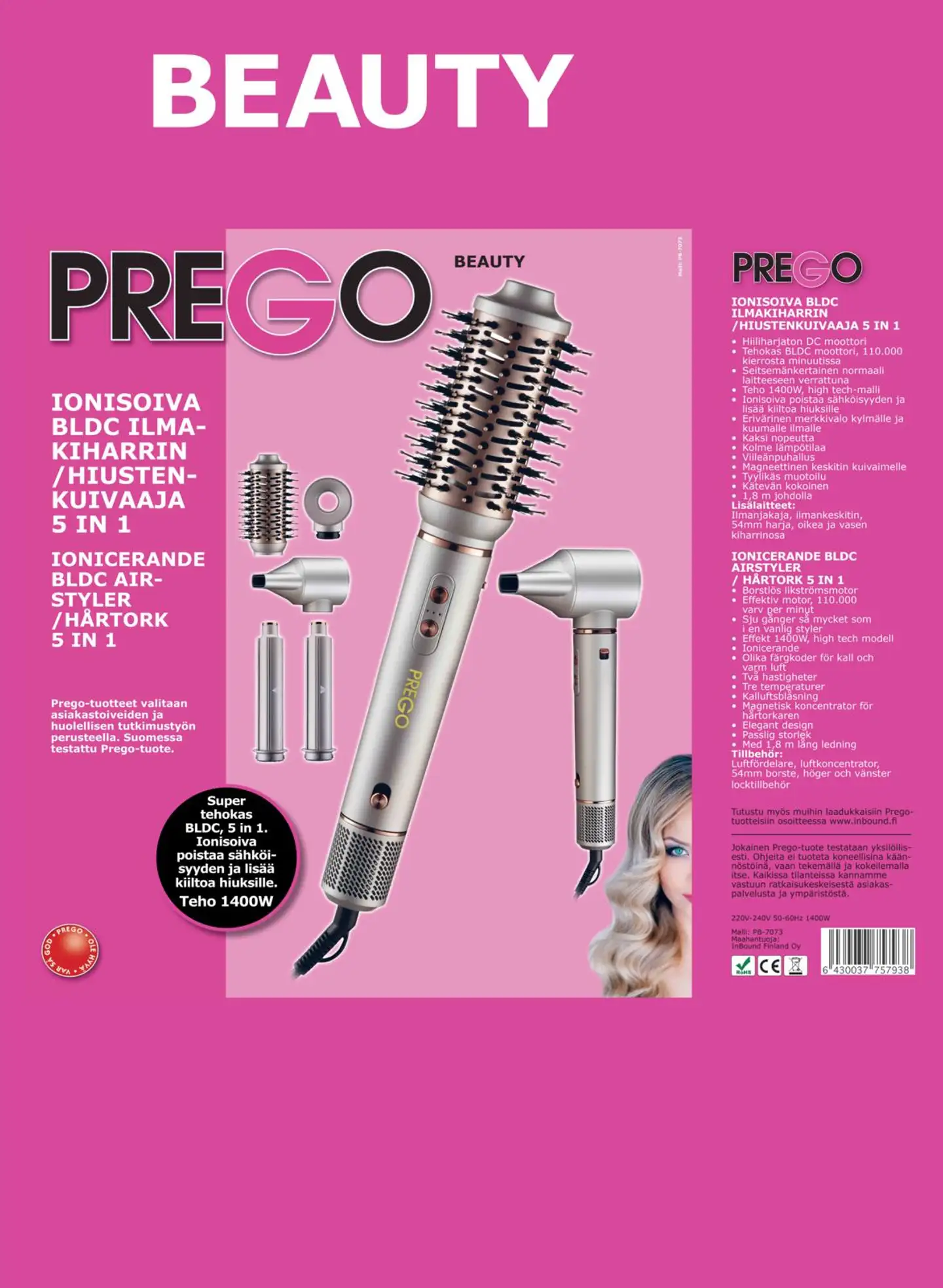 Prego ilmakiharrin/kuivain BLDC setti 5/1 - 3