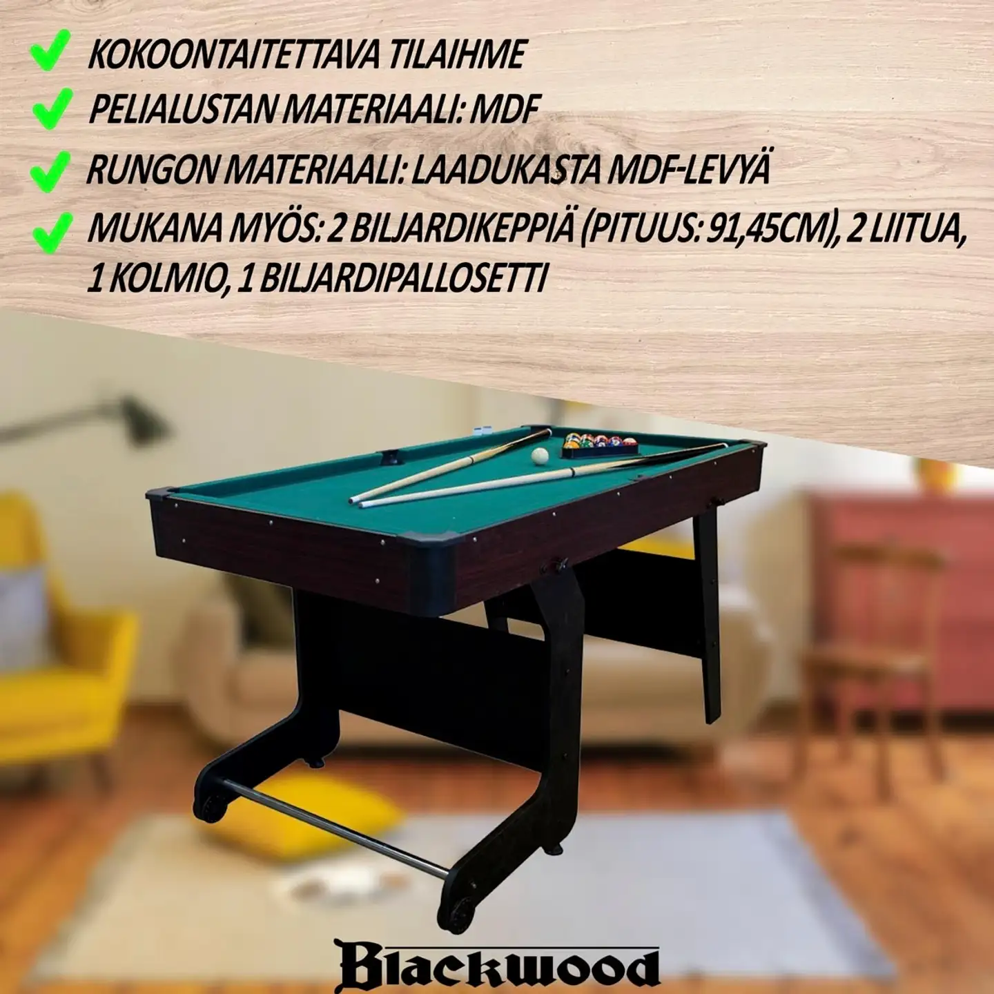 Blackwood biljardipöytä Junior 5' kokoontaitettava - 8