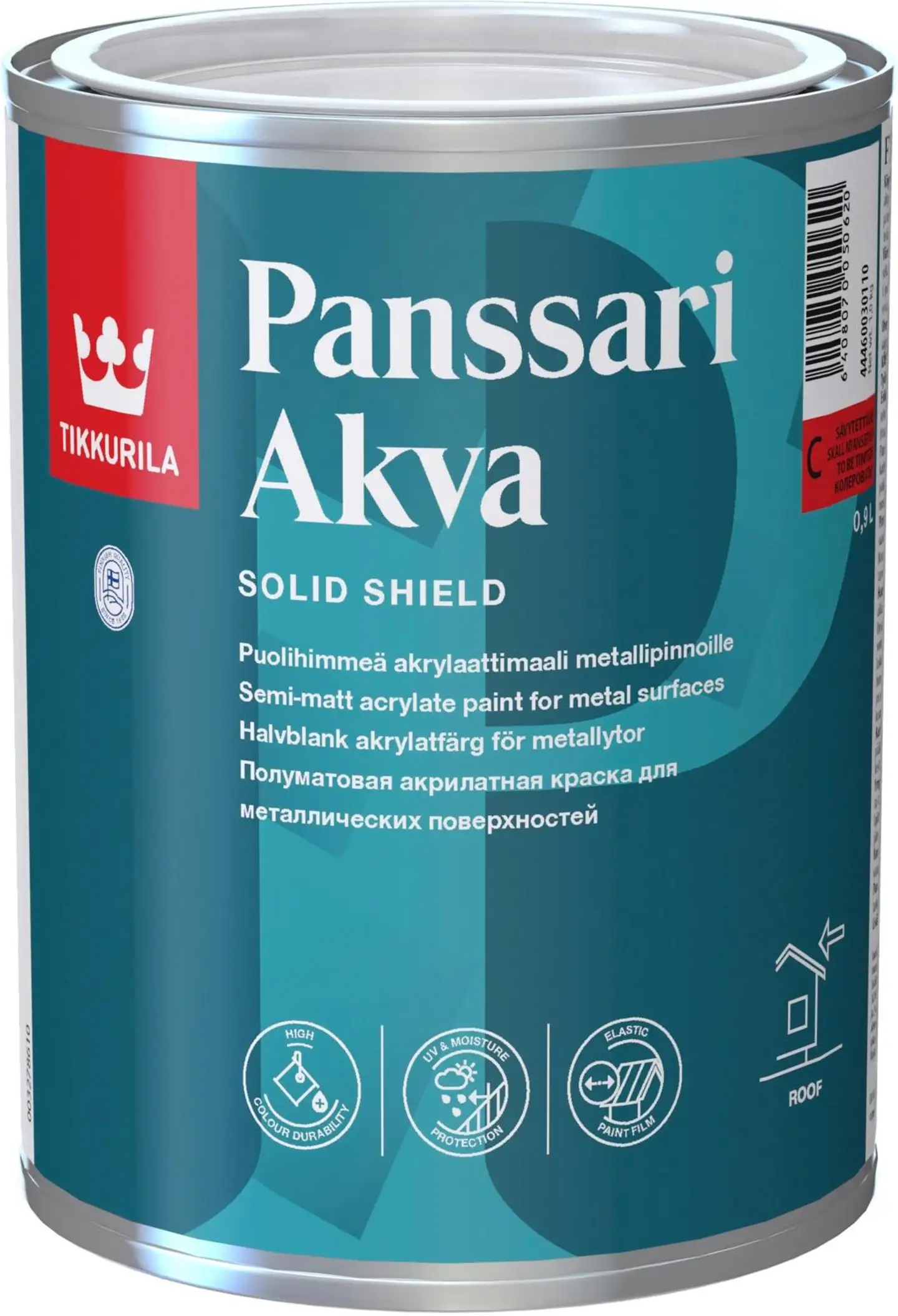 Tikkurila peltikattomaali Panssari Akva 0,9 l A valkoinen sävytettävissä puolihimmeä