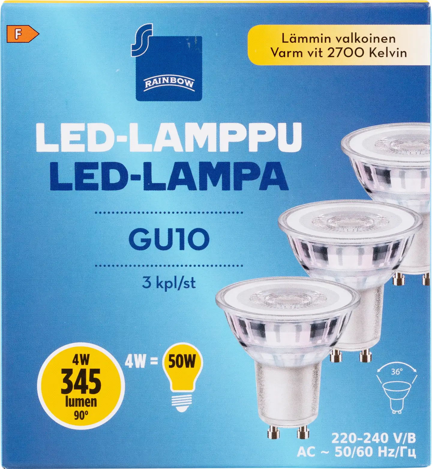 Rainbow LED-kohdelamppu 4W GU10 2700K 345lm 3kpl - 1