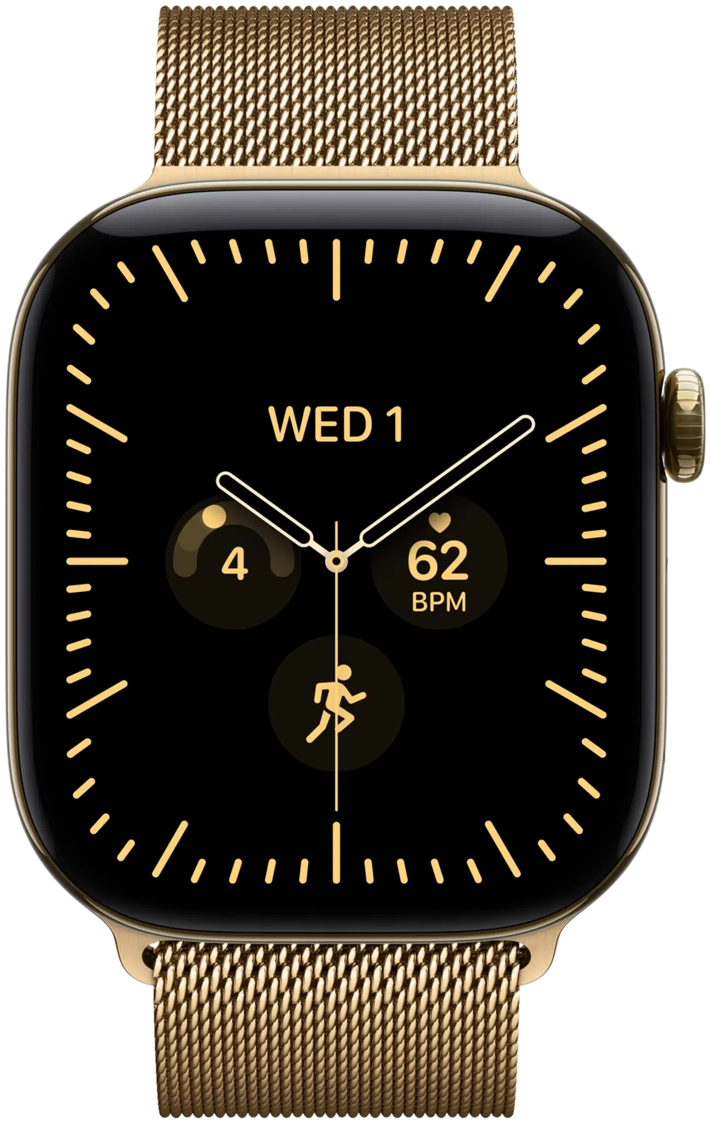 Apple Watch Series 12 GPS + Cellular 42 mm:n kiiltokultainen titaanikuori ja kiiltokultainen milanolaisranneke - MJGL4QN/A - 1