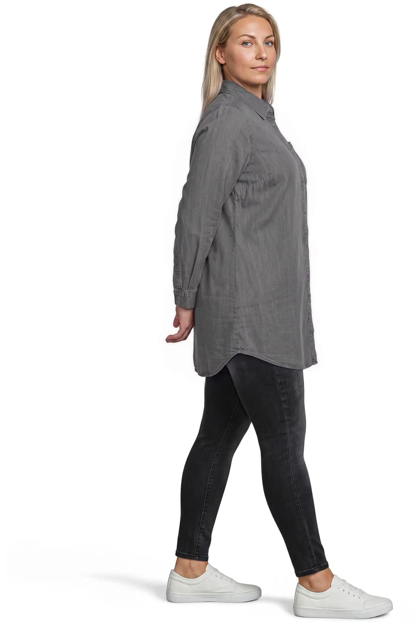 House naisten pitkä denimpaita 228HP30601, D-mitoitus - Black washed denim - 3