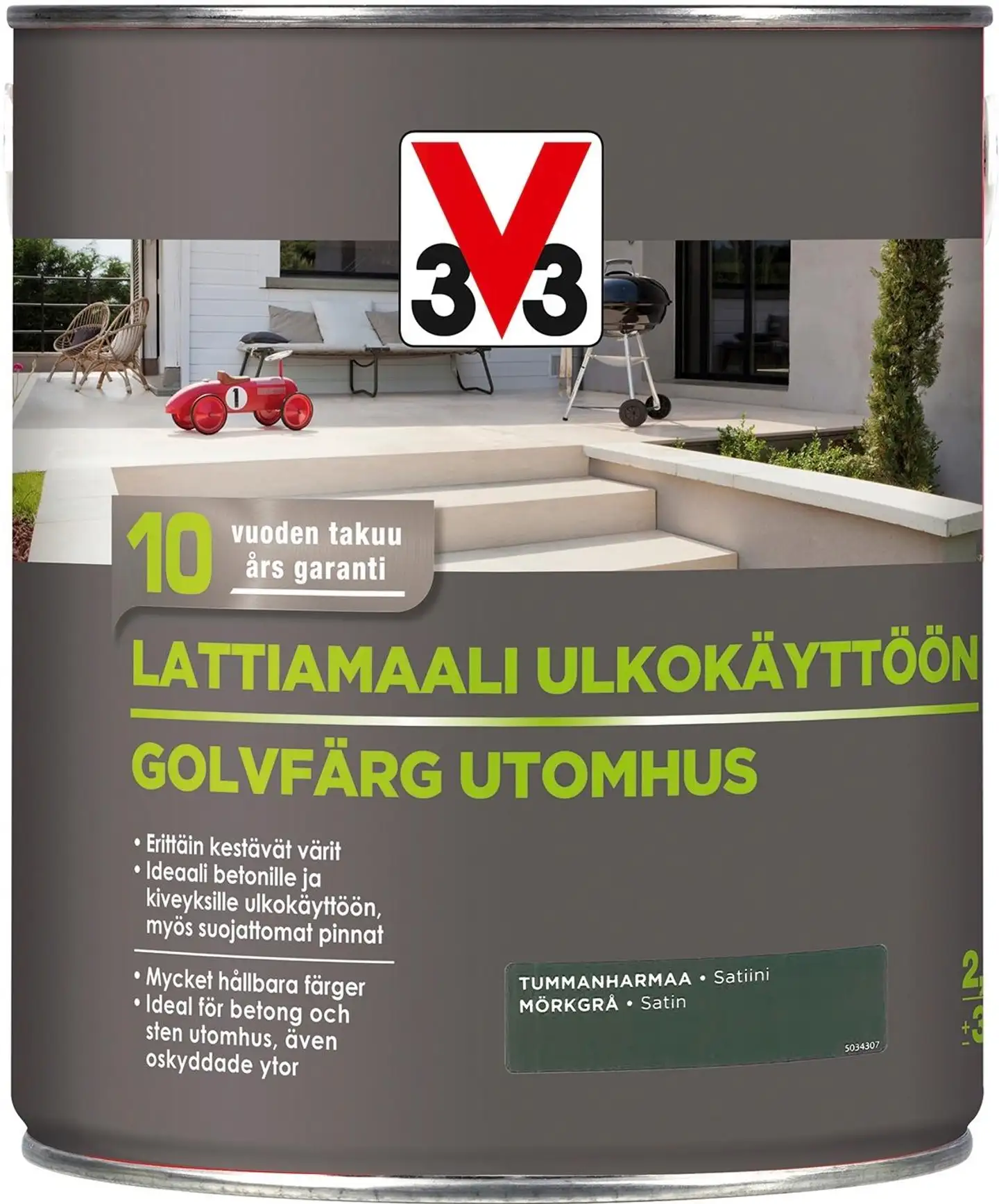 V33 lattiamaali ulkokäyttöön 2,5 l tummanharmaa