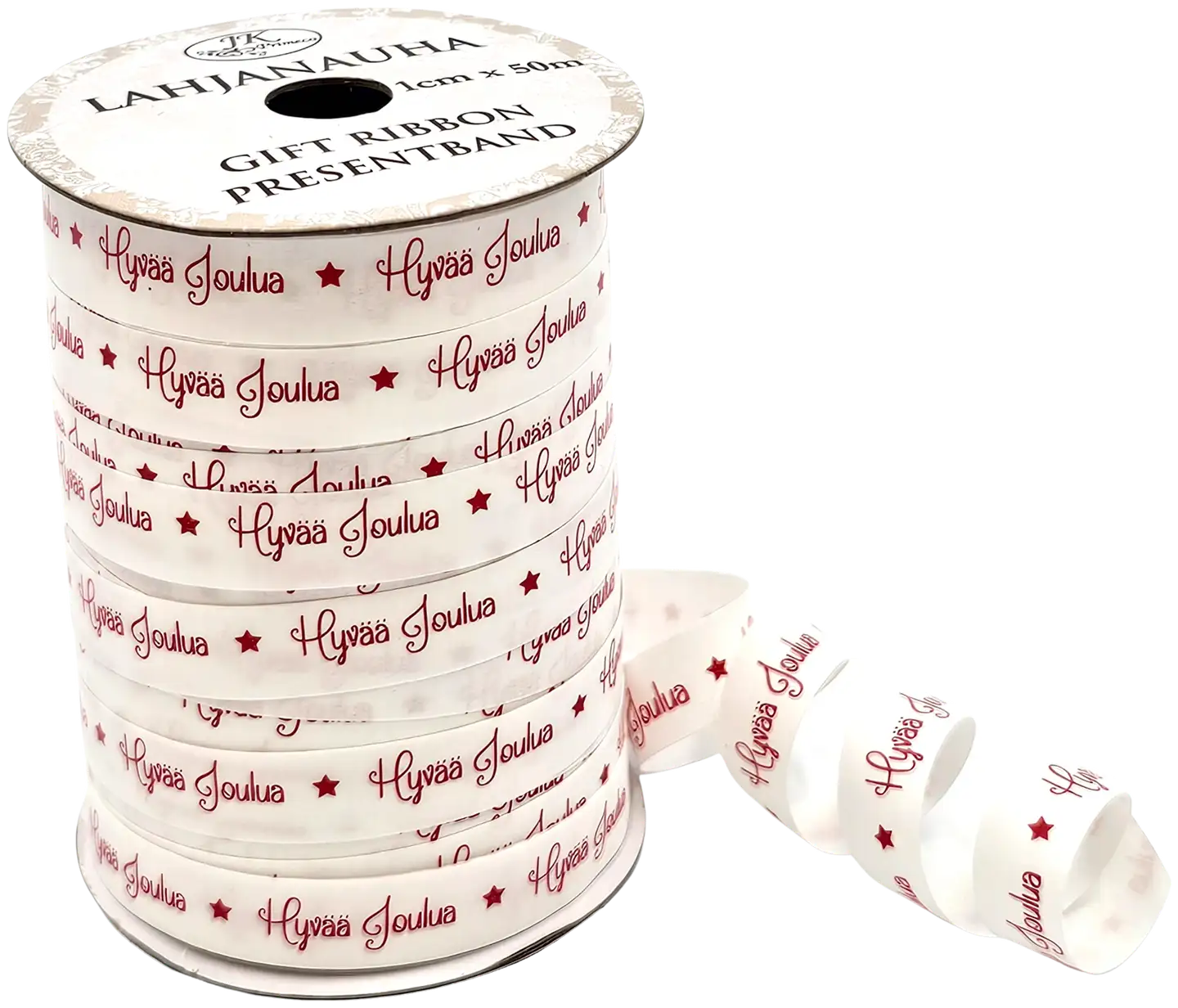 J.K. Primeco lahjanauha 1cm x 50m Hyvää joulua punavalkoinen