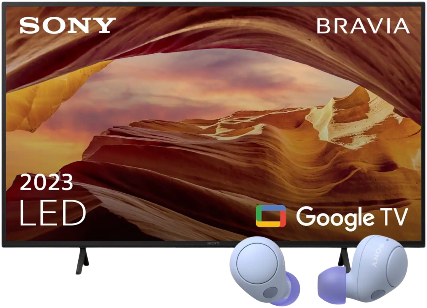 Sony KD-55X75WLAEP 55" 4K UHD Google TV + Sony langattomat vastamelunappikuulokkeet WF-C700NV violetti - 1