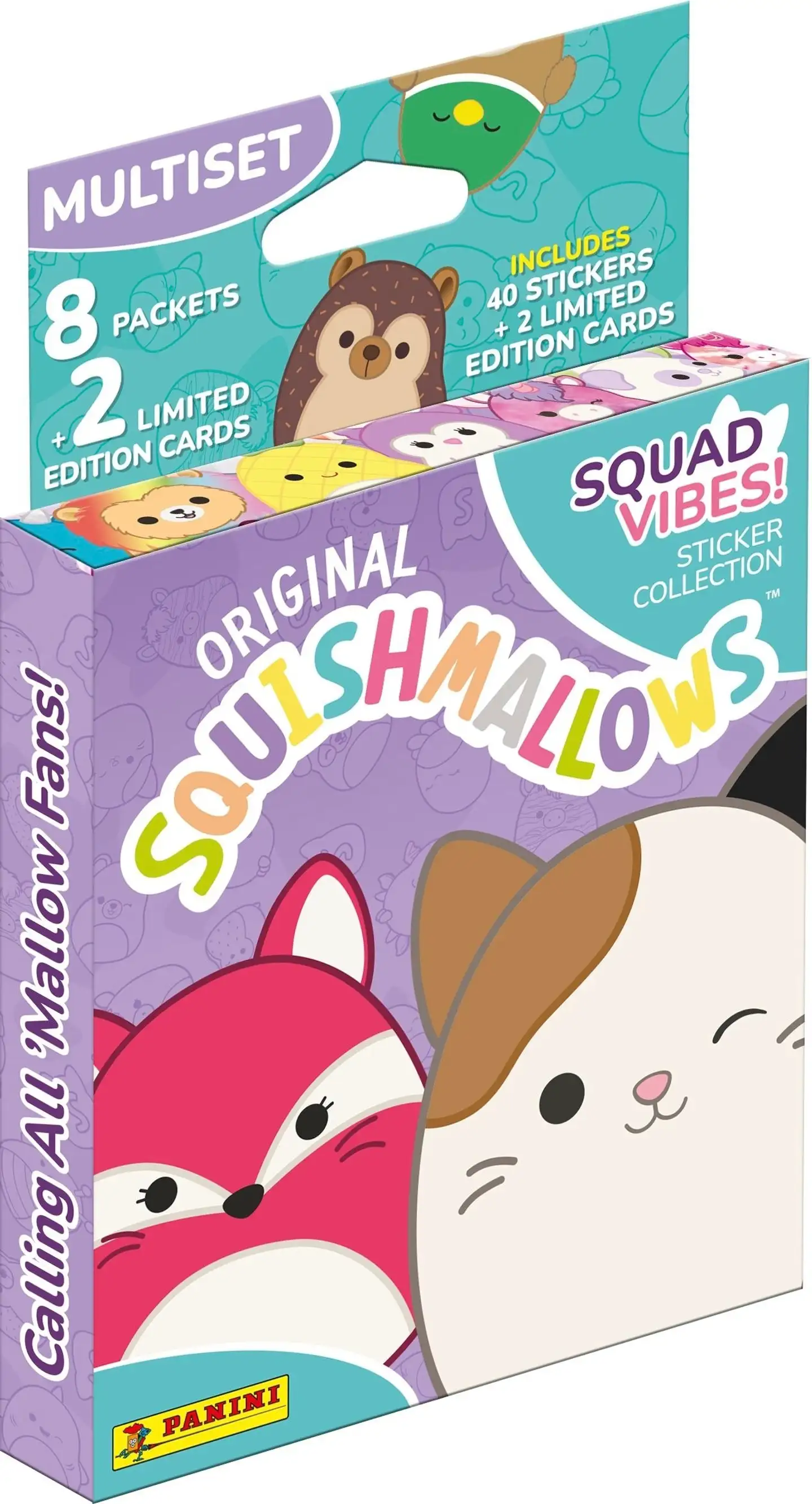 Squishmallows Squad Vibes -8 tarrapaketin laatikko keräilytarrat