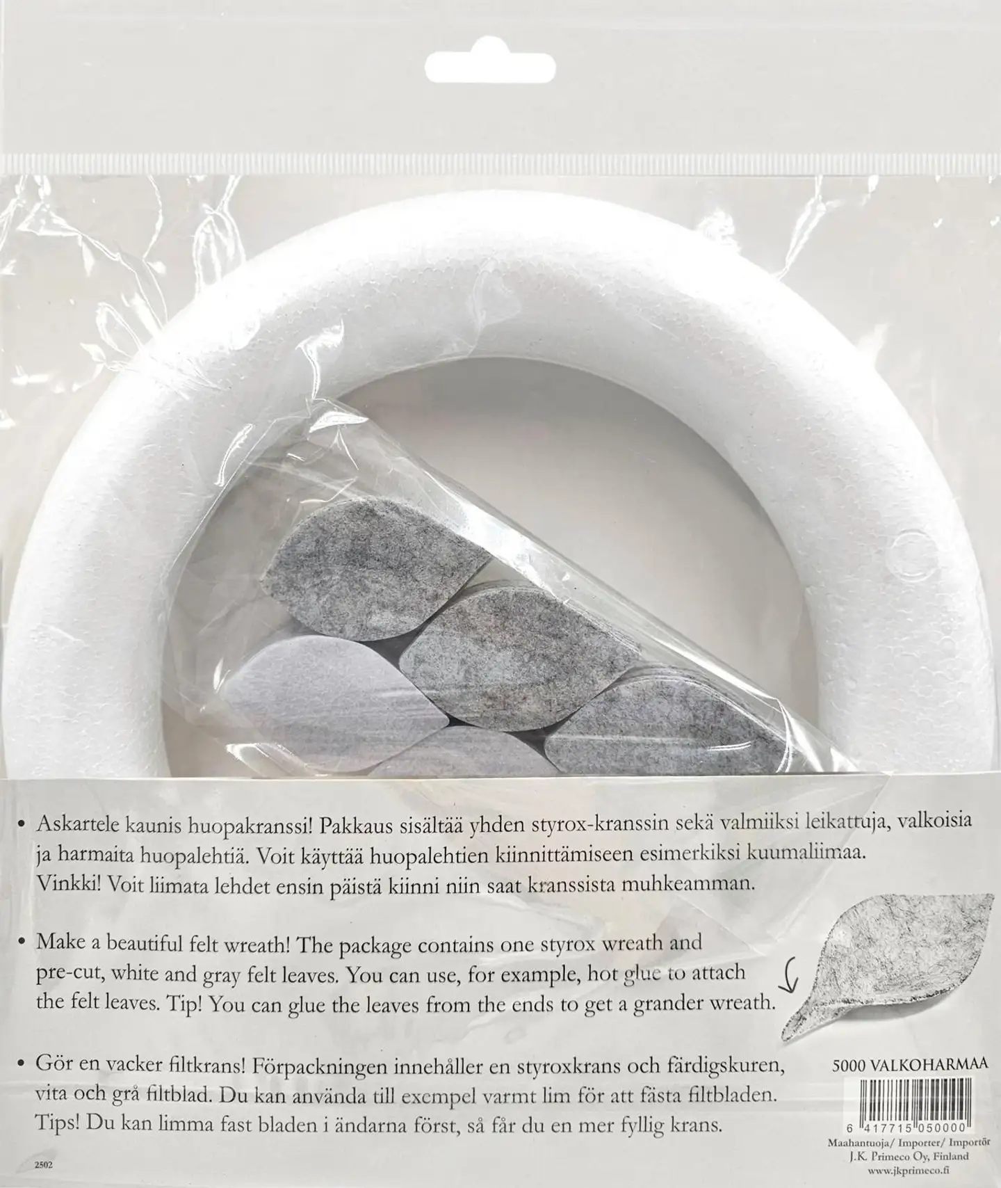 J.K. Primeco DIY-Huopakranssi valkoharmaa - 2