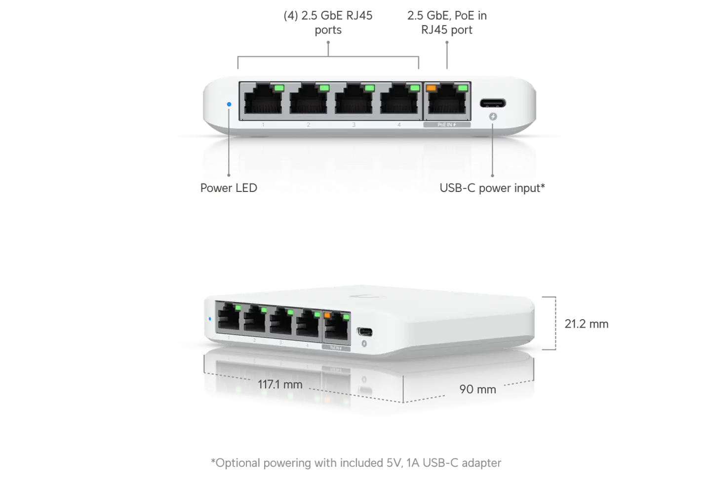 Ubiquiti kompakti 5-porttinen 2.5G-kytkin USW-Flex-2.5G-5 - 7