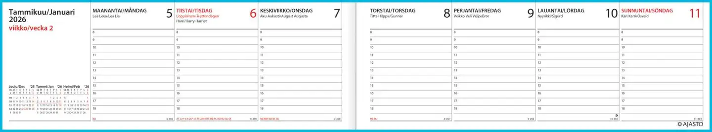 Ajasto pöytäkalenteri Memo-viikkomuistio, sininen - 2