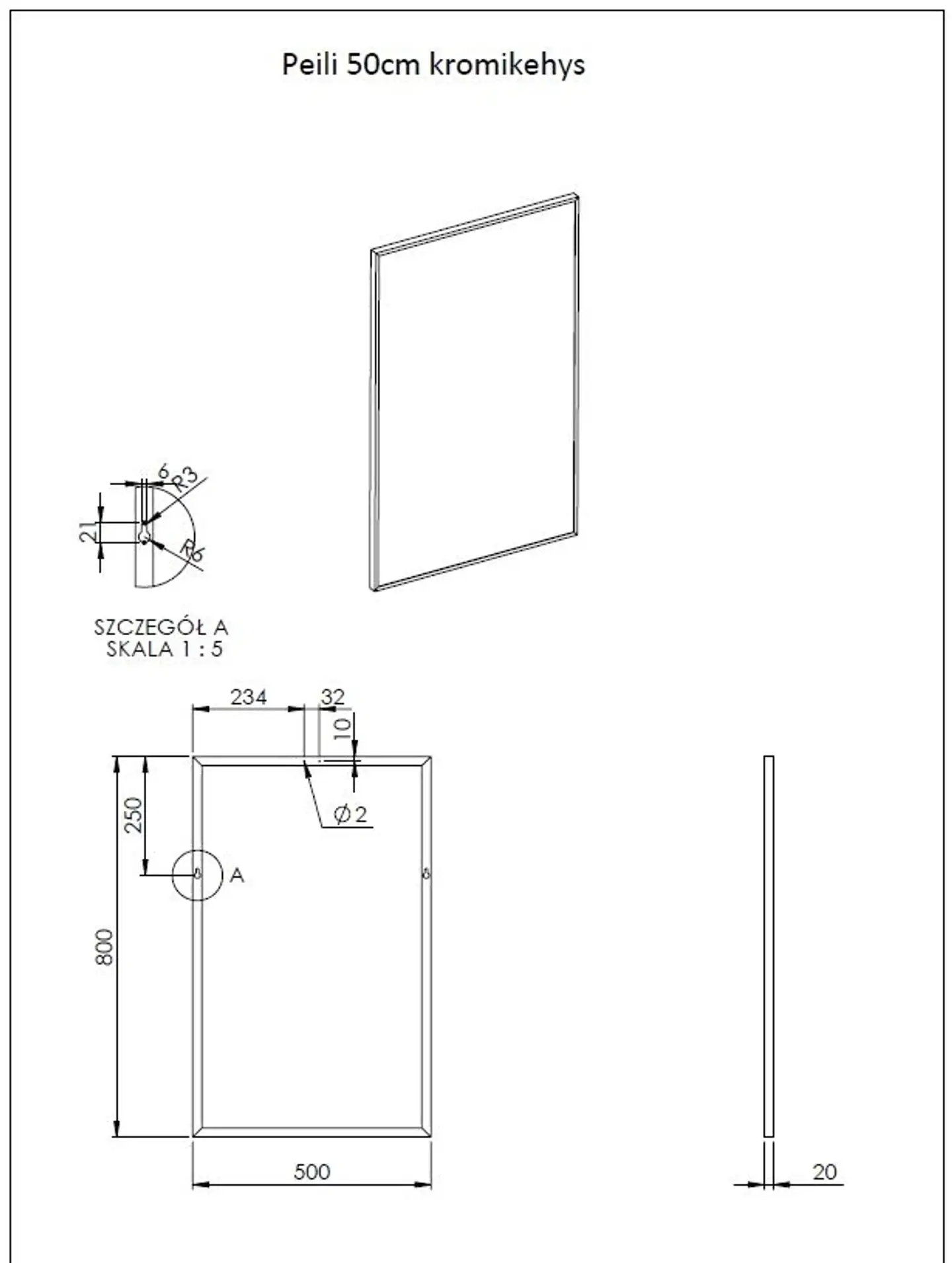 Kehyspeili kromi 50cm (Kalla) - 2