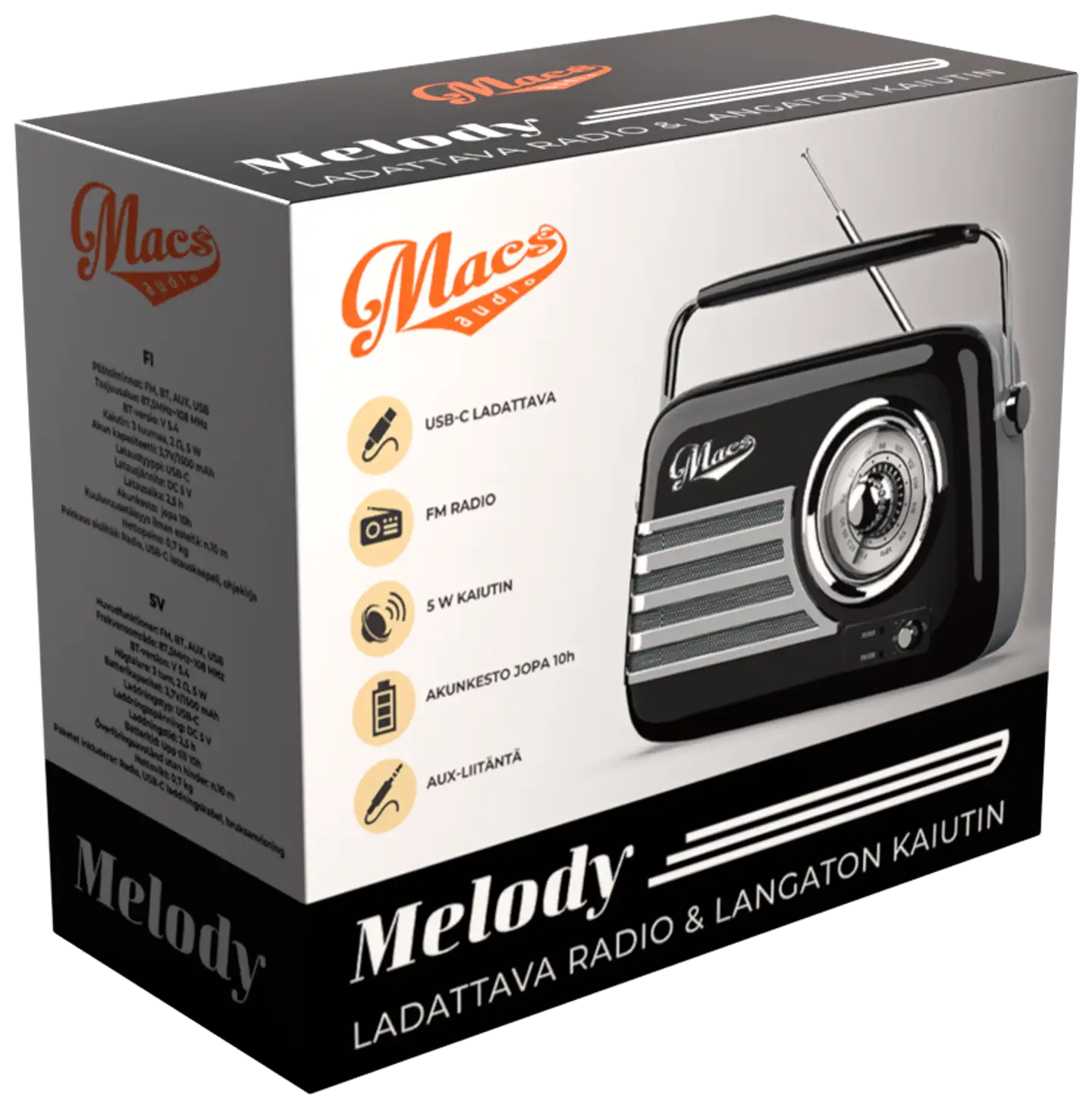Macs radio Bluetooth kaiuttimella Melody musta - 2