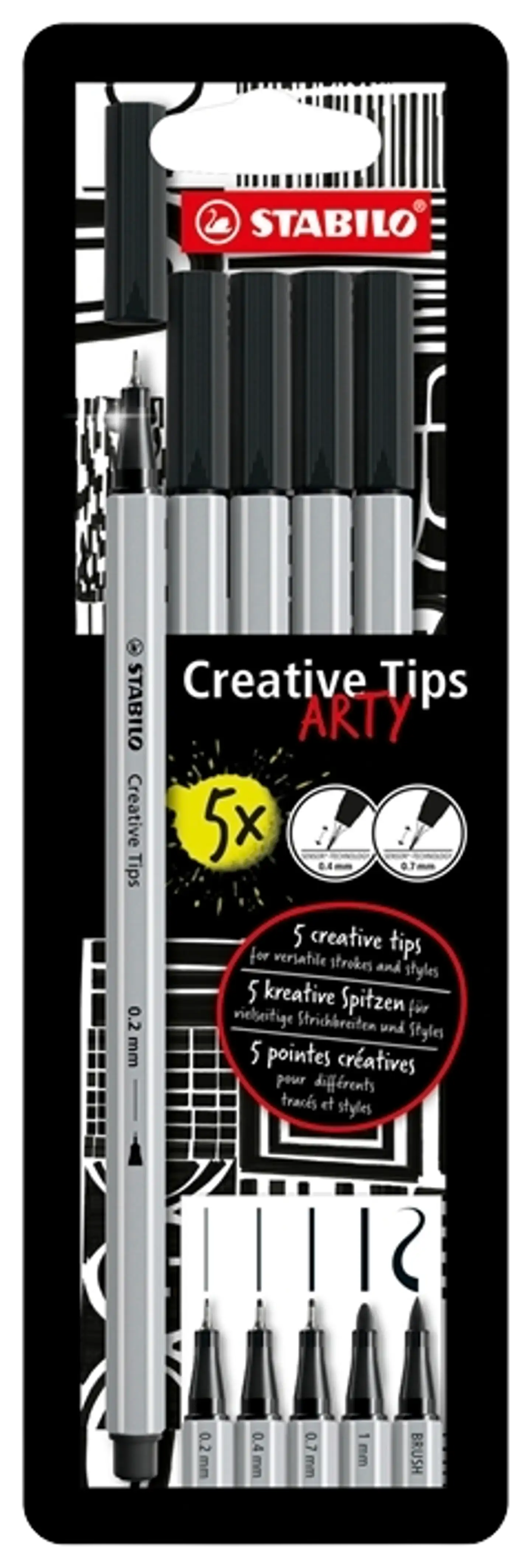 Stabilo kuitukynäsarja 5 kpl Creative tips musta